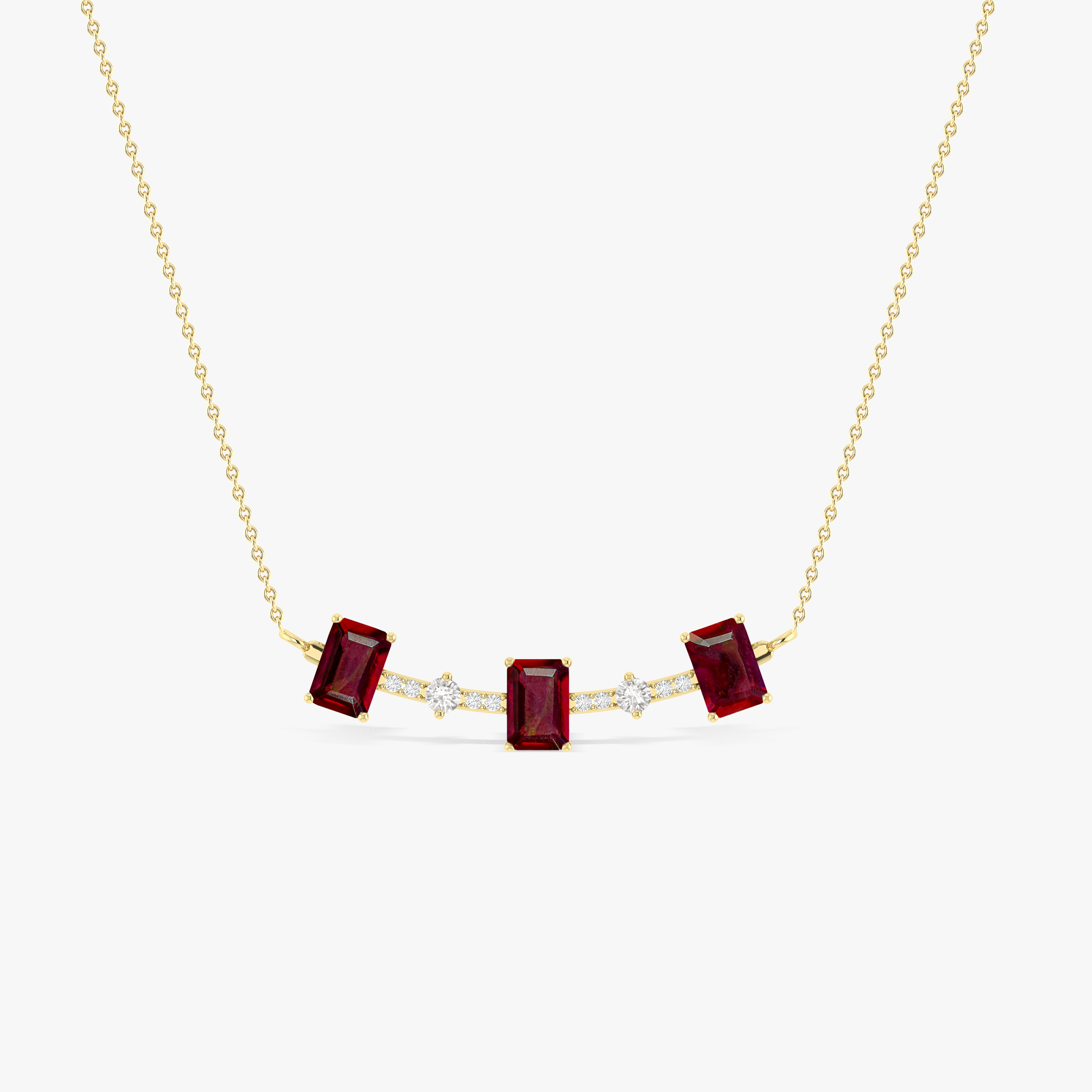 Red Ruby Baguette Gemstone Bar Pendant Necklace - Elegant Jewelry for Women, Gift for Her, Birthday & Anniversary Present - Perfect for Evening Wear, Date Night & Special Occasions