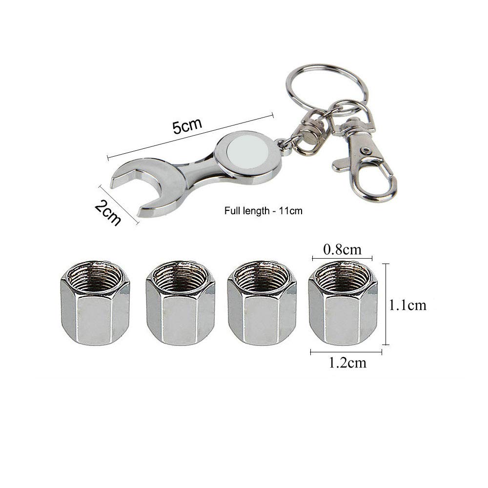 5Pcs/Set Anti-Theft Car Wheel Tire Air Valve Caps with Wrench Keychain - Zinc Alloy Stem Dust Covers for Auto Accessories & Decoration - Perfect for Car Enthusiasts, Birthday Gifts & Vehicle Protection