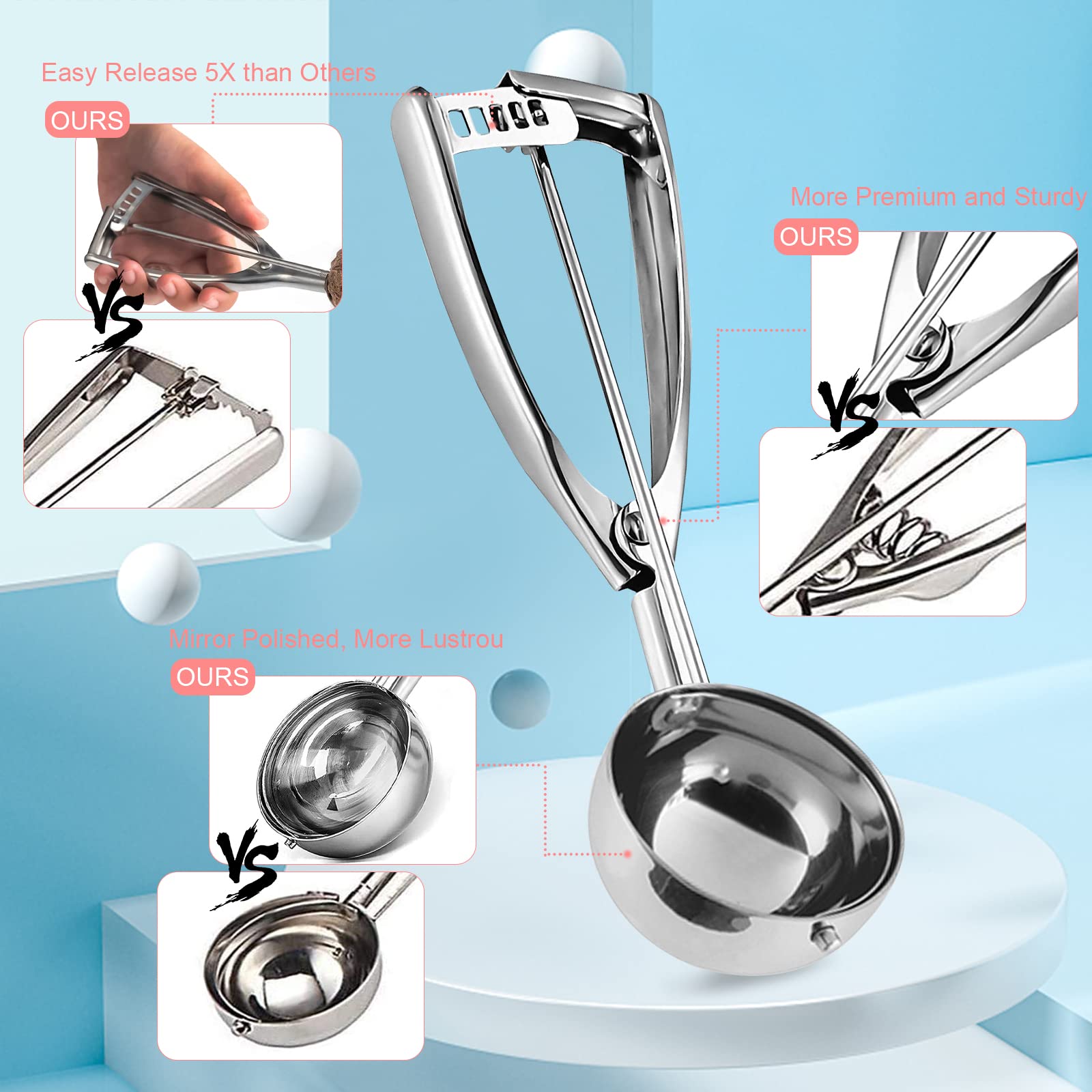 Stainless Steel Ice Cream Scoop with Trigger - 2.5 Inch Large Cookie Scooper for Perfect Portions | Ideal for Ice Cream, Cookie Dough, Cupcakes, Mashed Potatoes & Melon Balls | Ergonomic Kitchen Tool for Baking & Food Prep