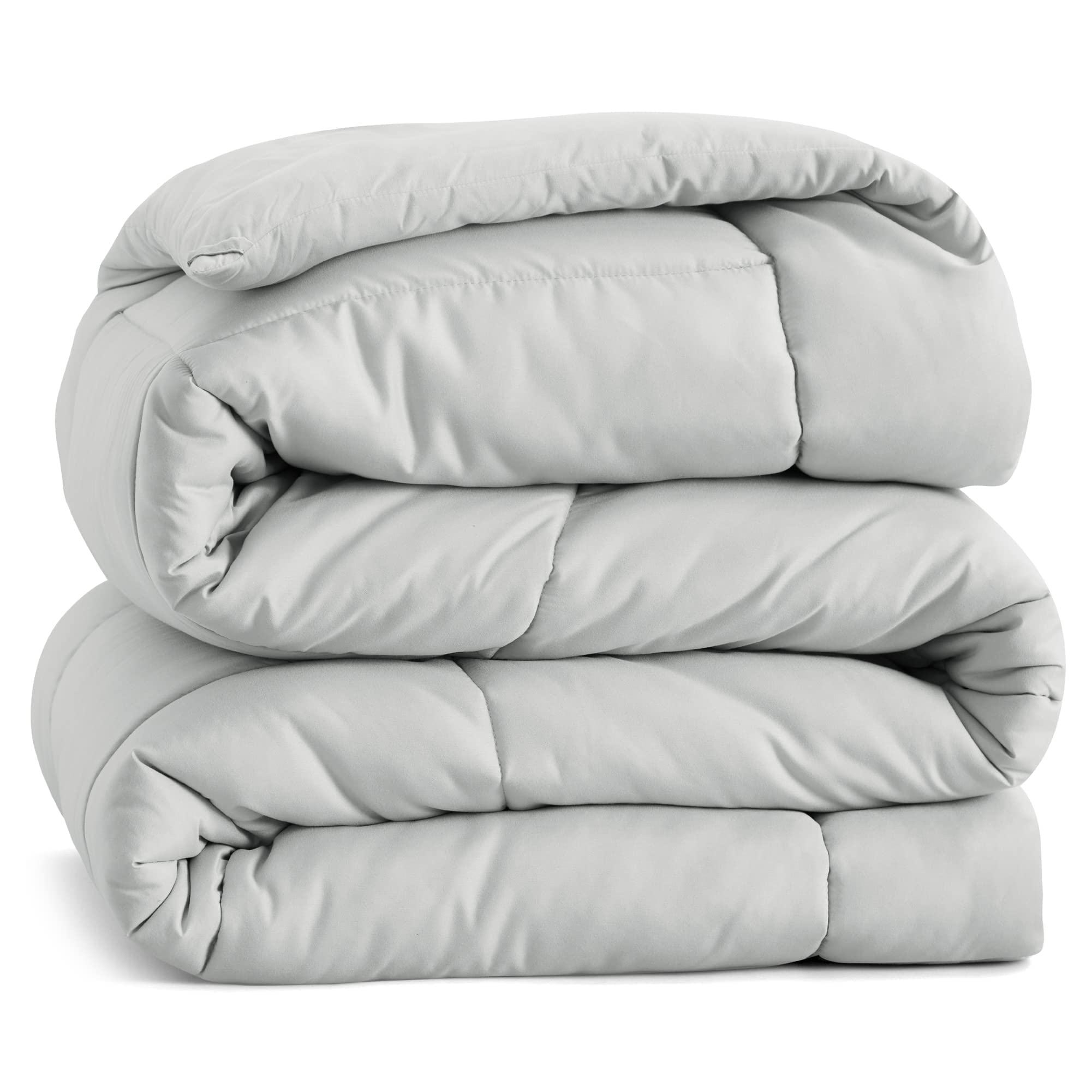 Cal-King (110'' x 98'') Light Grey Down Alternative Comforter Set - 3 Piece All-Season Bedding with Corner Tabs | Perfect for Master Bedrooms, Guest Rooms & Cozy Winter Nights