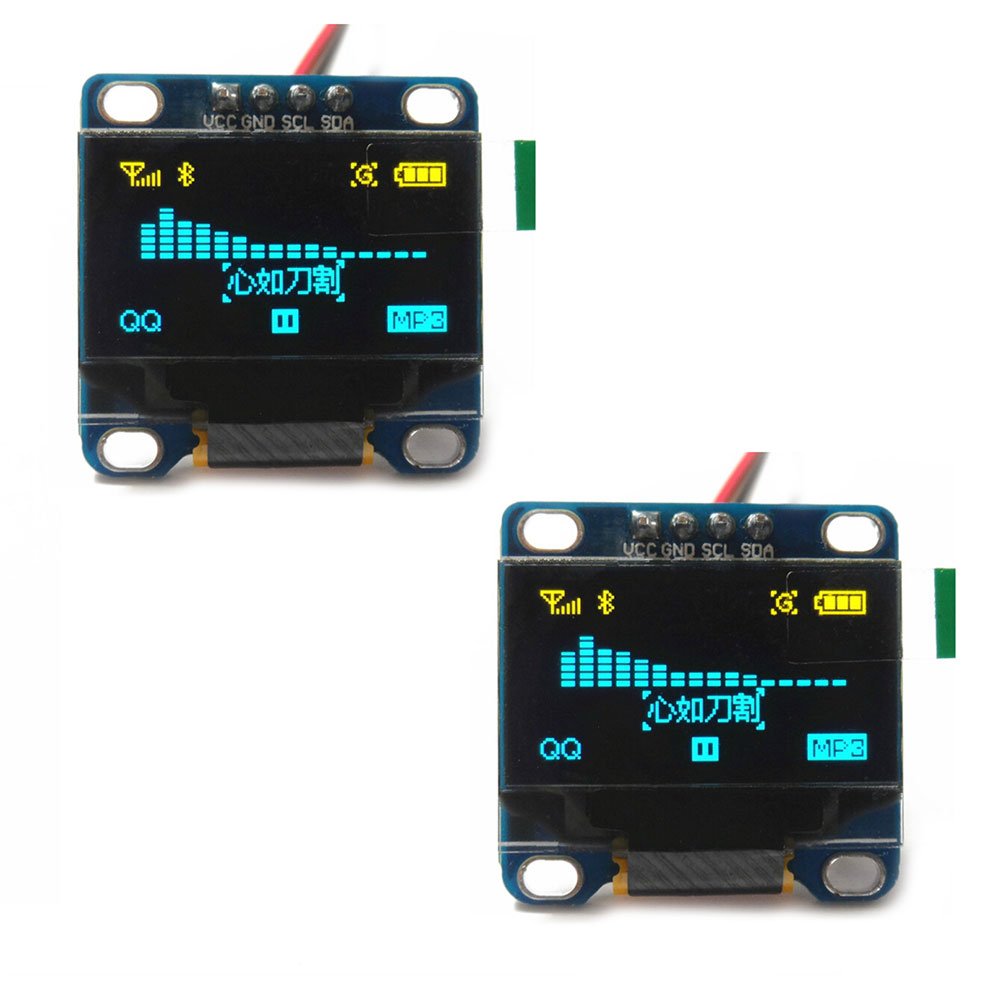 0.96 Inch Blue Yellow OLED Display Module I2C SSD1306 128x64 - Compatible with Arduino, Raspberry Pi, Micro:bit, STM32 (2 Pack) - Perfect for DIY Electronics, Robotics & Embedded Projects
