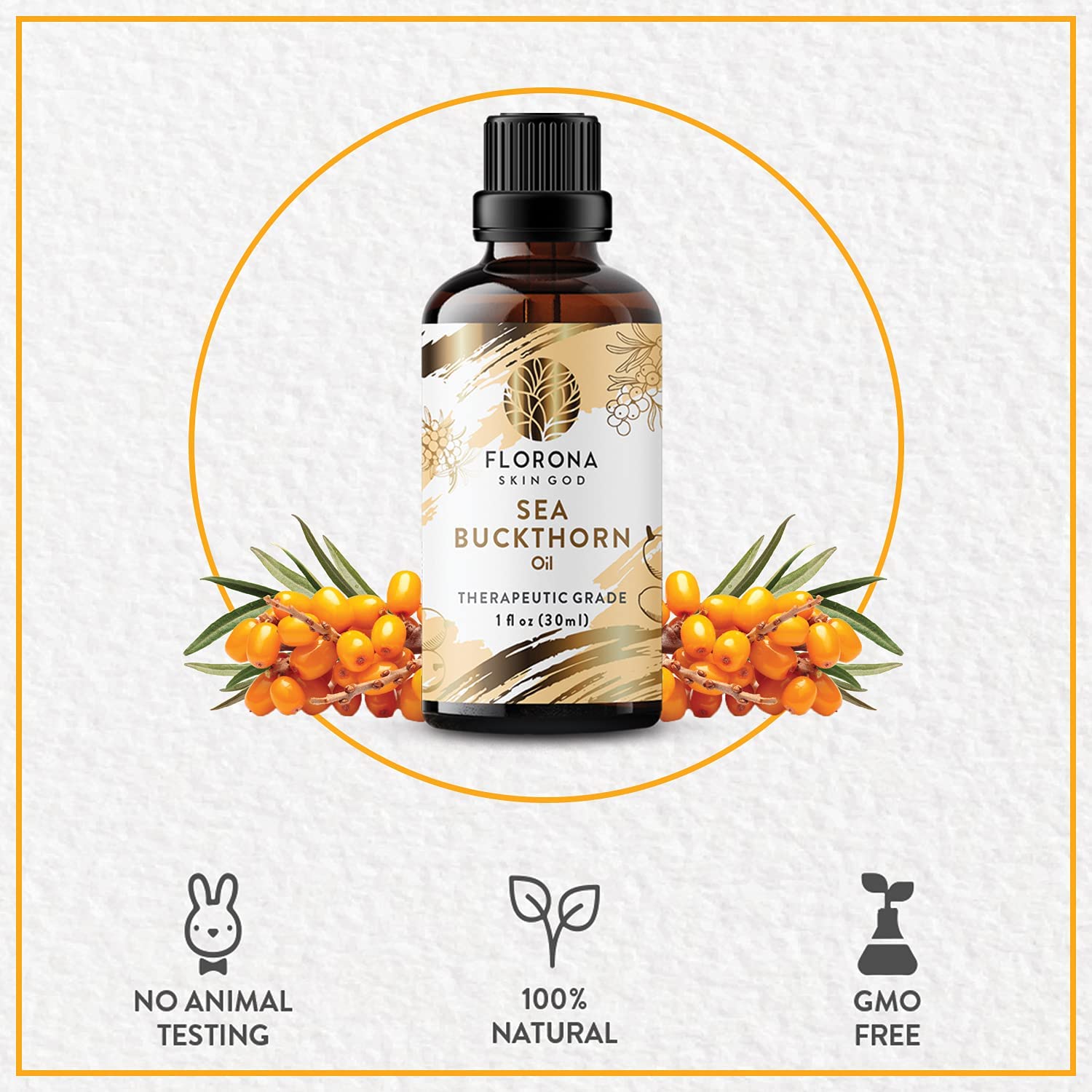 100% Pure & Natural FLORONA Sea Buckthorn Berry Seed Oil - 1 fl oz for Hair Growth, Skin Care & Aromatherapy | Organic Face Moisturizer, Scalp Treatment & Massage Oil for Dry Skin & Damaged Hair