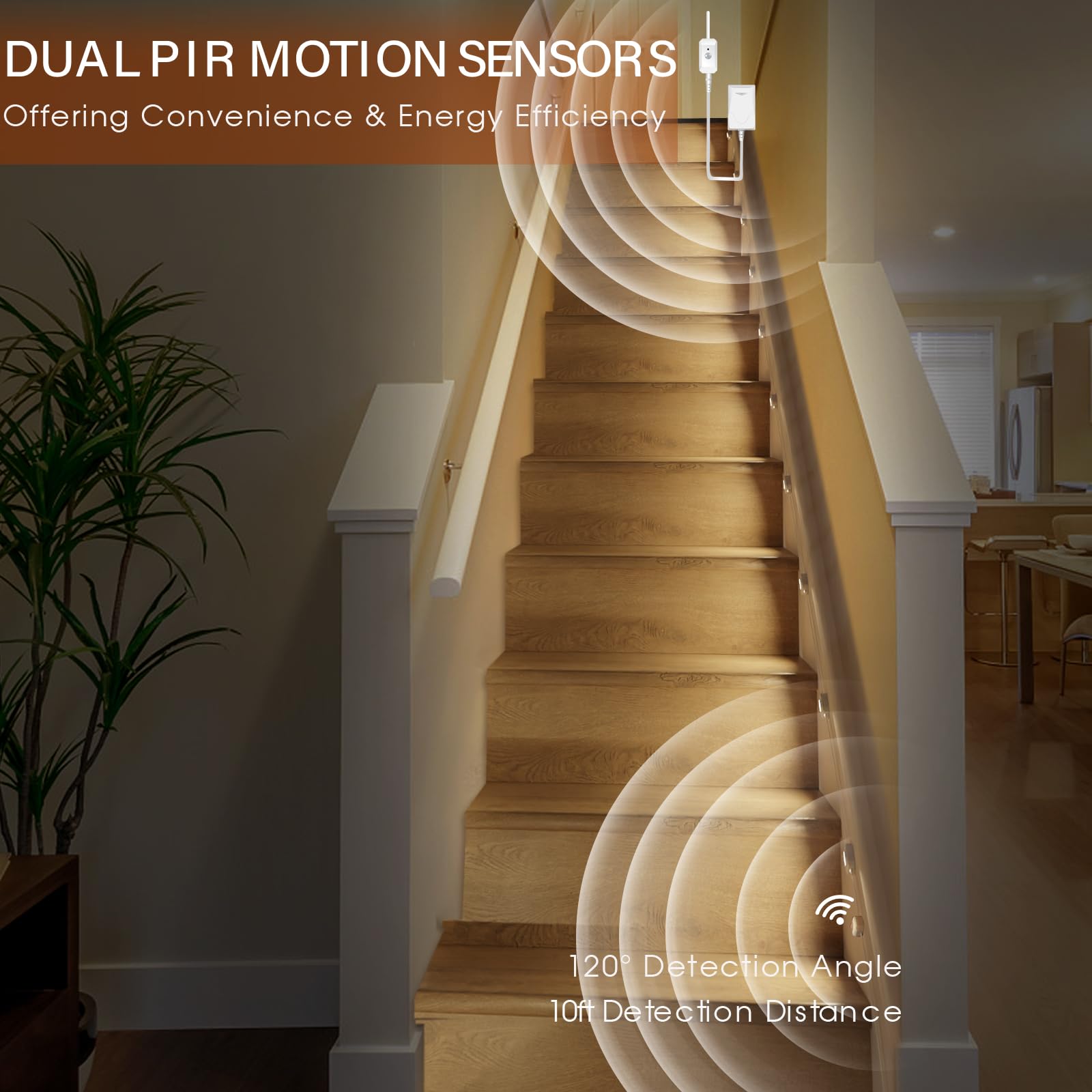 Smart Motion Sensor Stair Lights - Plug-in Indoor Stairway Lighting with Cascading Effect, Dimmable 3000K-6000K Warm to Cool White (16 Steps) - Perfect for Hallways, Bedrooms, and Safe Nighttime Navigation