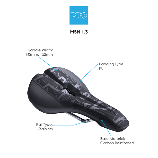 Pro MSN 1.3 Saddle - Lightweight MTB Bike Seat for Mountain Biking, Cycling & Trail Riding - Comfortable Bicycle Saddle for Men & Women - Perfect for Off-Road Adventures & Long Distance Rides