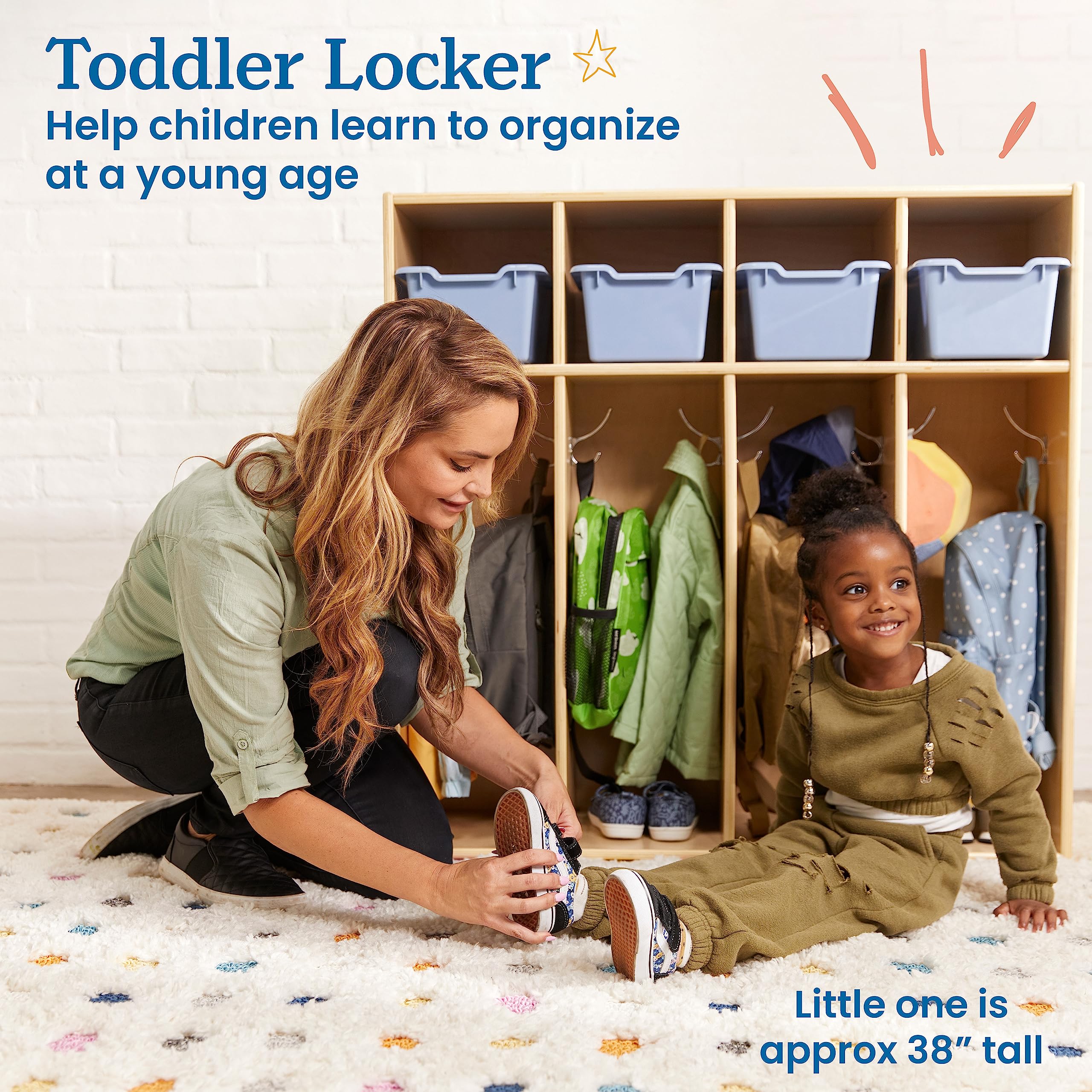 ECR4Kids Streamline 4-Section Coat Locker for Toddlers - Natural Wood Kids Furniture for Daycare, Preschool & Home Organization