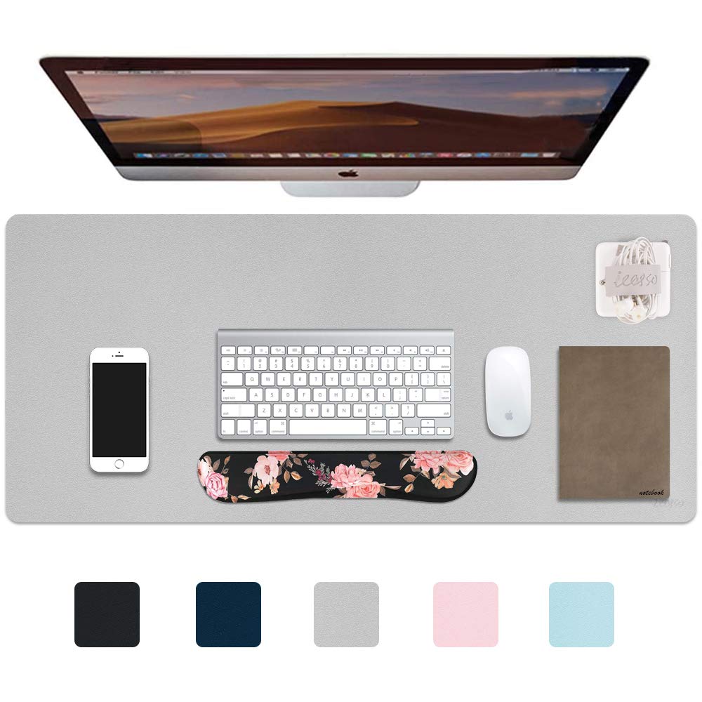 Premium XXL Gaming Mouse Pad - Non-Slip PU Leather Desk Blotter with Waterproof Surface | Extended Keyboard Mouse Mat for Work, Gaming & Office Use | Perfect for PC, Laptop & Home Office Setup - Gray