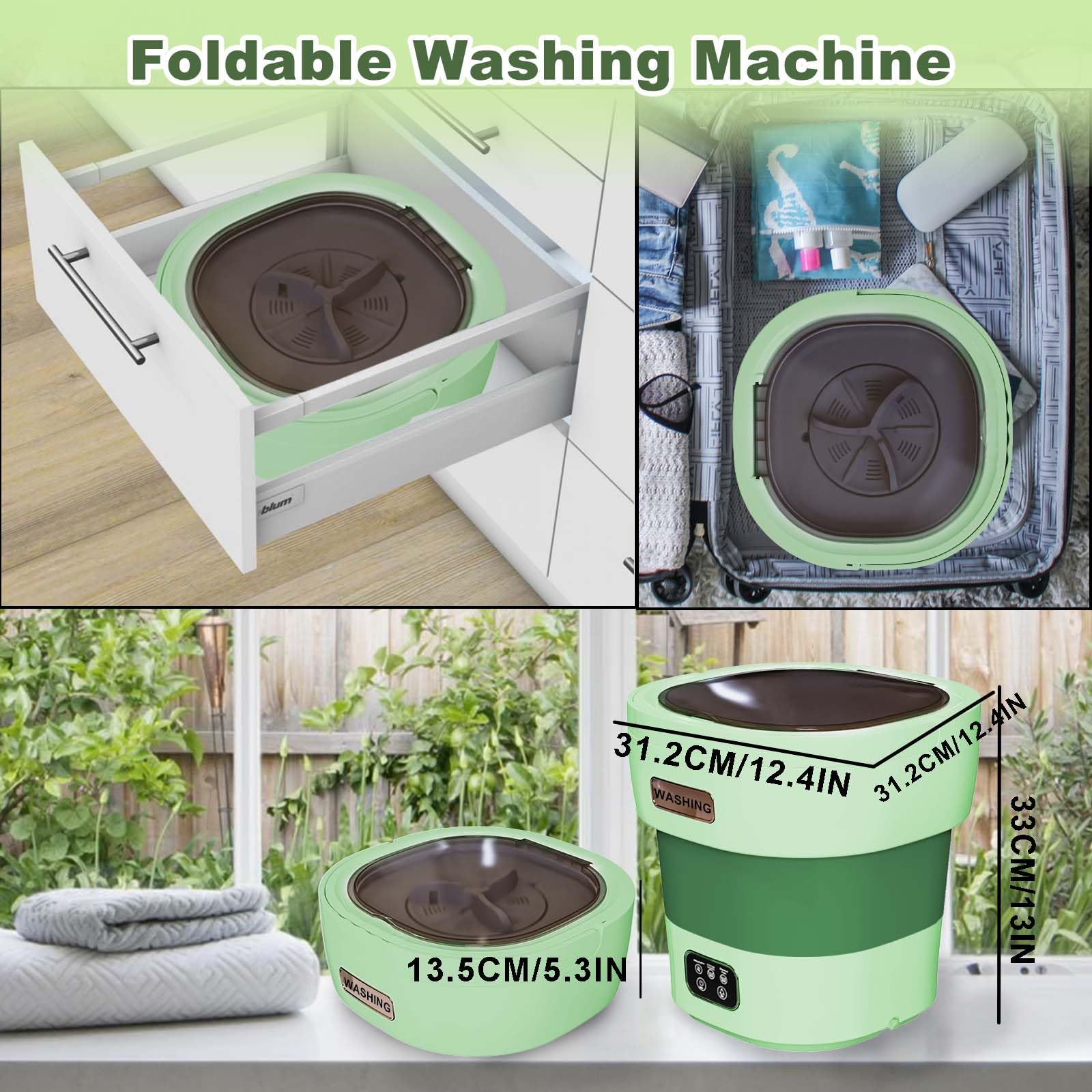 Mini Portable Washing Machine 18L 60W with Spin Dryer - Foldable Compact Washer for Travel, Camping, RV, Dorm & Small Apartments | Green Energy Saving Laundry Solution | Perfect for Outdoor Adventures, Tiny Homes & Off-Grid Living [2024 Clean S+]