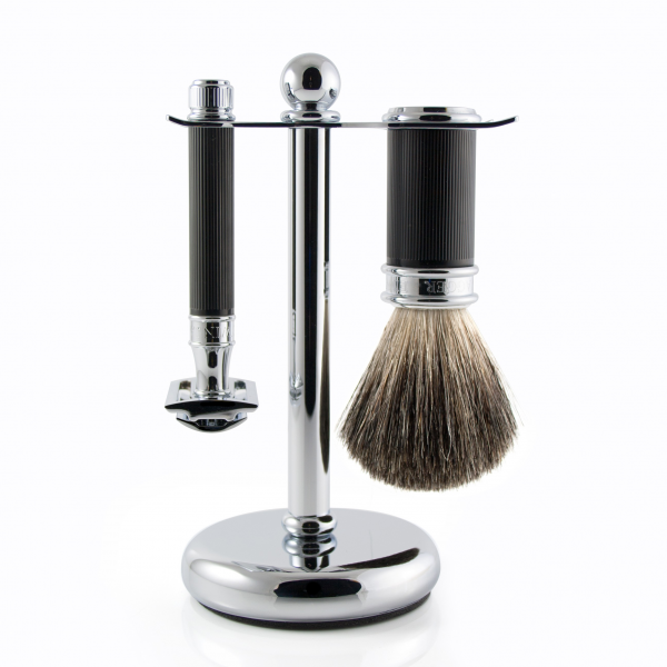 Edwin Jagger 3-Piece Black Rubber Coated Safety Razor Set for Men - Premium Shaving Kit with Travel Case for Home & Grooming Essentials