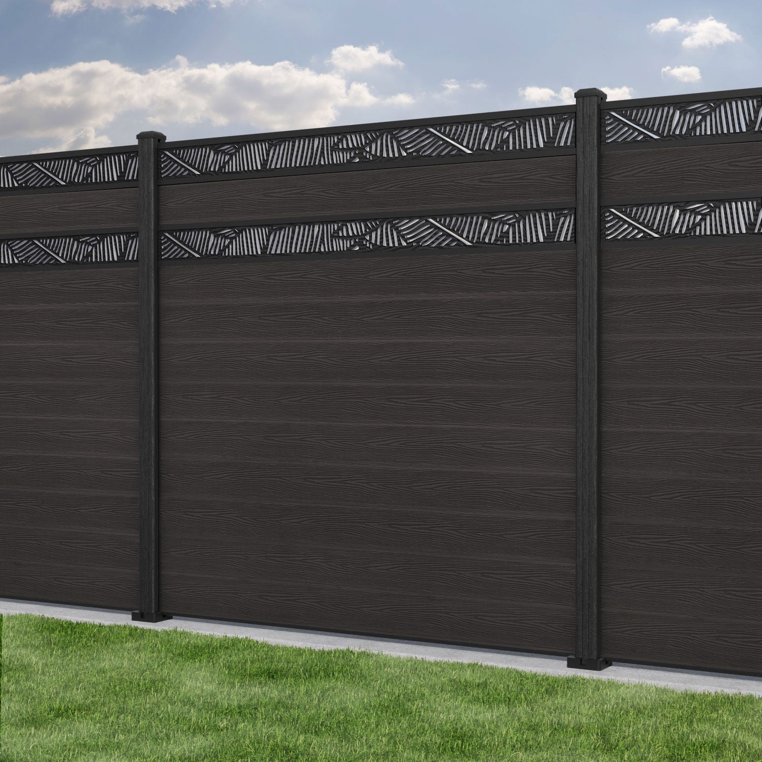 Classic Feather Split Screen Fence Panel - Dark Oak Composite Privacy Fence for Backyard, Garden & Patio | Weather-Resistant Outdoor Decoration