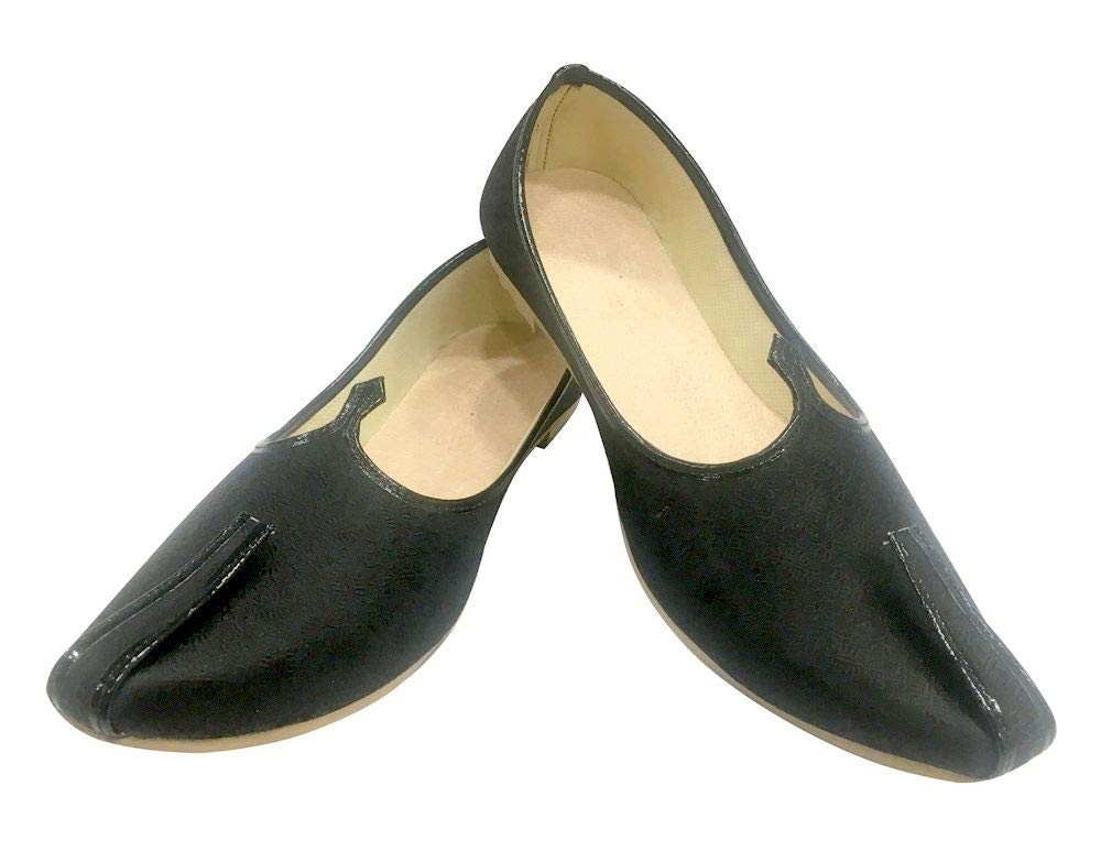 Men's Black Traditional Jutti Pakistani Shoes - Handmade Ethnic Footwear for Sherwani & Wedding Attire - Comfortable Slip-On Design for Cultural Events & Festivals