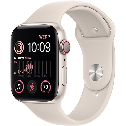 Apple Watch SE 2022 (44mm) GPS + Cellular Unlocked Smartwatch - Aluminum Case (Renewed Like New) for Fitness Tracking, Notifications & Calls | Perfect for Running, Workouts & Daily Use
