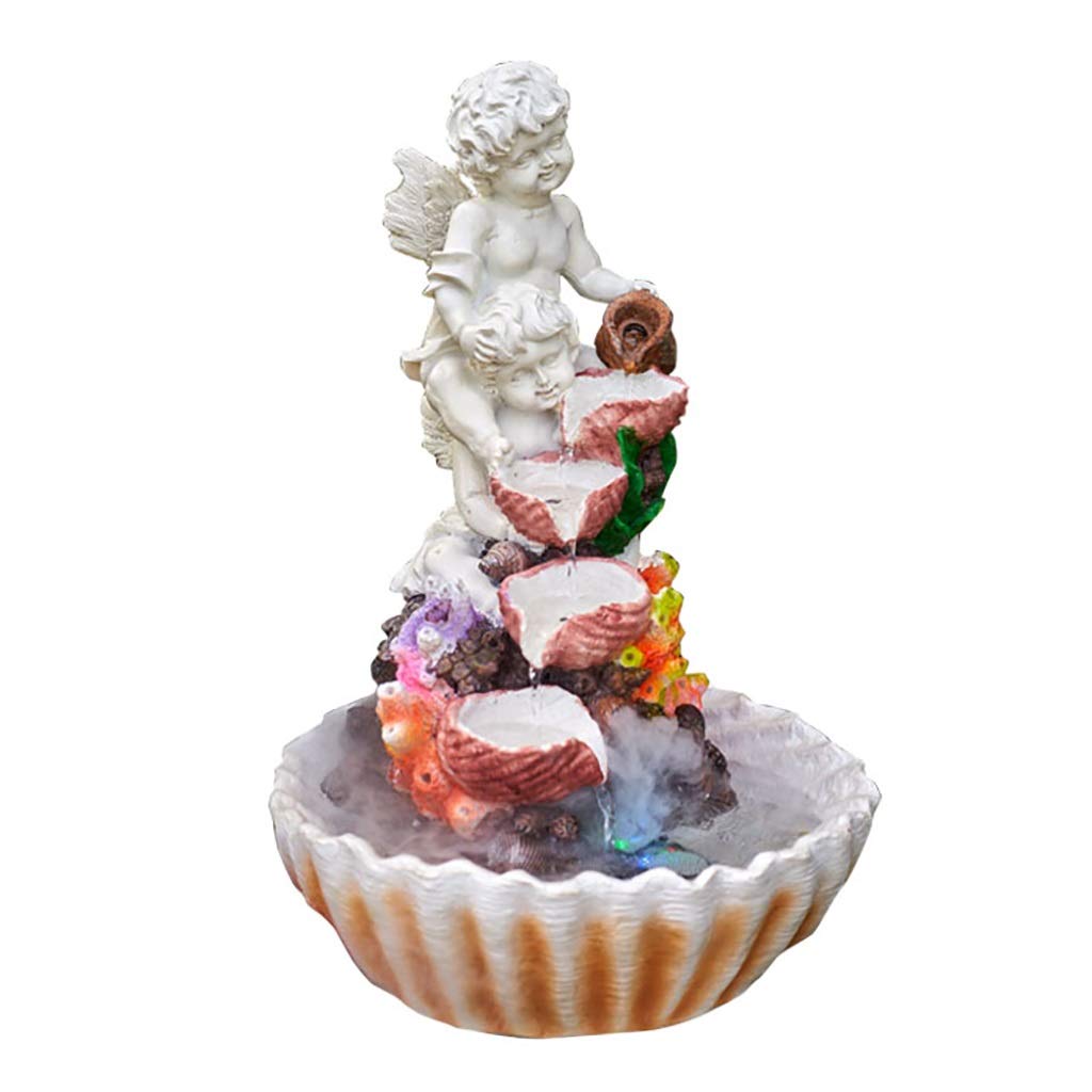 LLRZ Modern Angel Desk Fountain with LED Light - Indoor Tabletop Waterfall Decor for Living Room, Office, Meditation & Relaxation - White Cascading Water Fountain for Home & Workspace