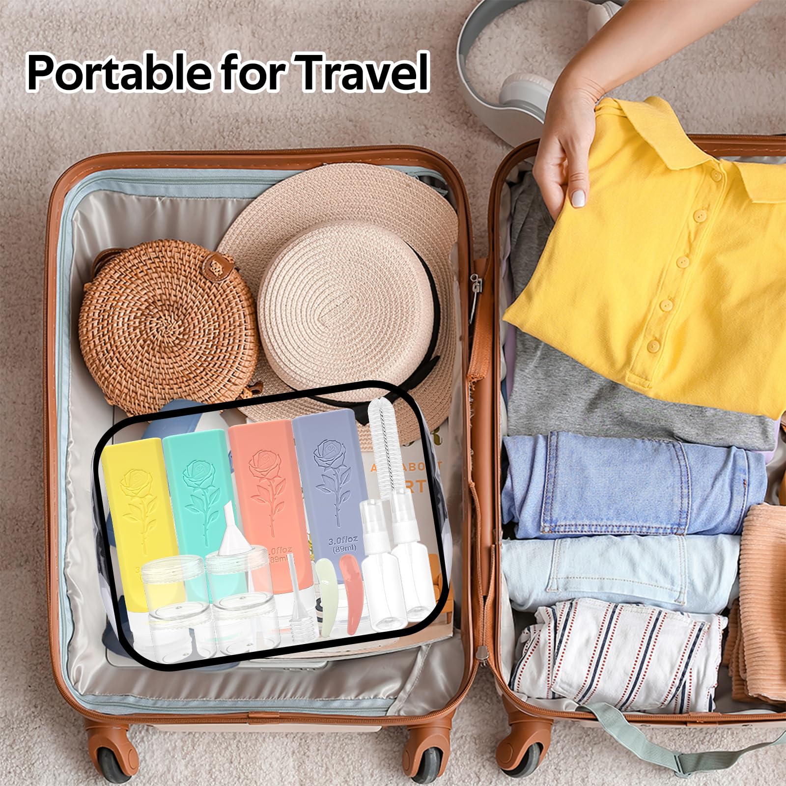 MEMOVAN 16 Pack TSA Approved Travel Bottles Set - Leak Proof Squeezable Refillable Toiletry Containers for Shampoo, Conditioner, Lotion & Body Wash - Perfect for Air Travel, Gym, Camping & Vacation Essentials