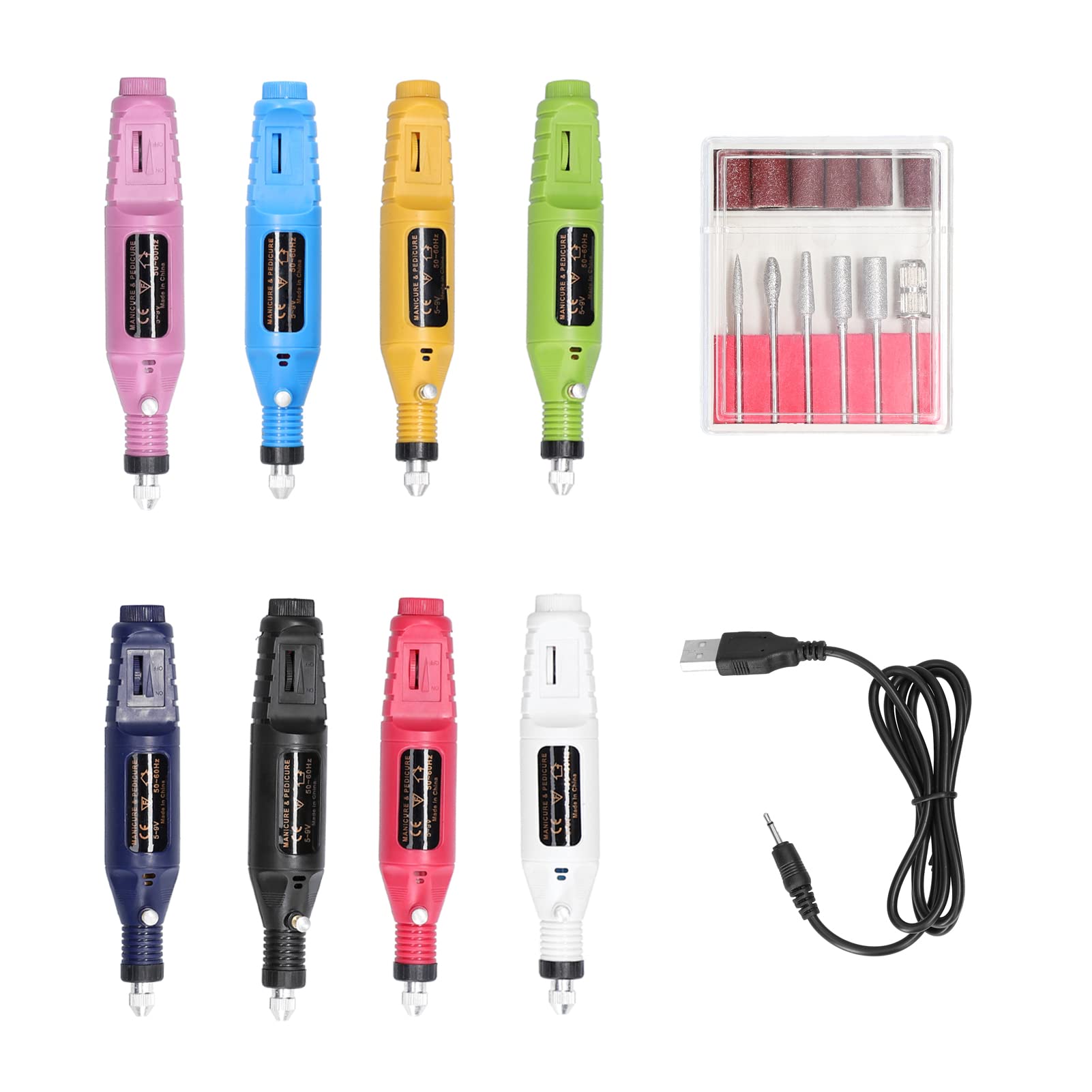 USB Power Handheld Mini Electric Nail Grinder - Adjustable Speed Manicure Machine with 6 Grinding Heads for Gel & Acrylic Nail Removal - Perfect for Home & Professional Salon Use