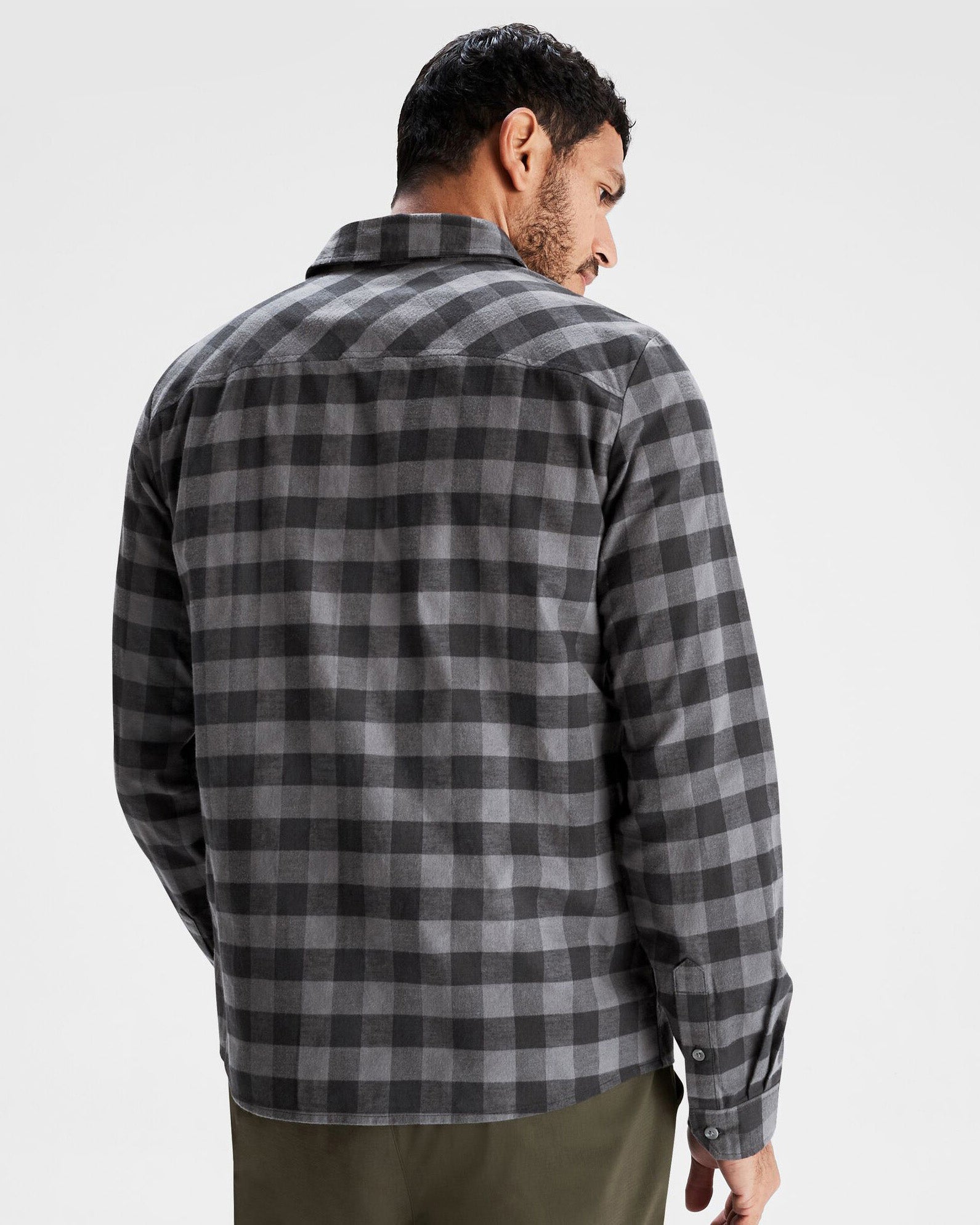 Men's Fyfe Flannel Shirt - Soft Plaid Button Down Shirt for Men, Casual Winter Warm Long Sleeve Shirt in Shale Gingham Pattern - Perfect for Outdoor Camping, Hiking and Fall Layering