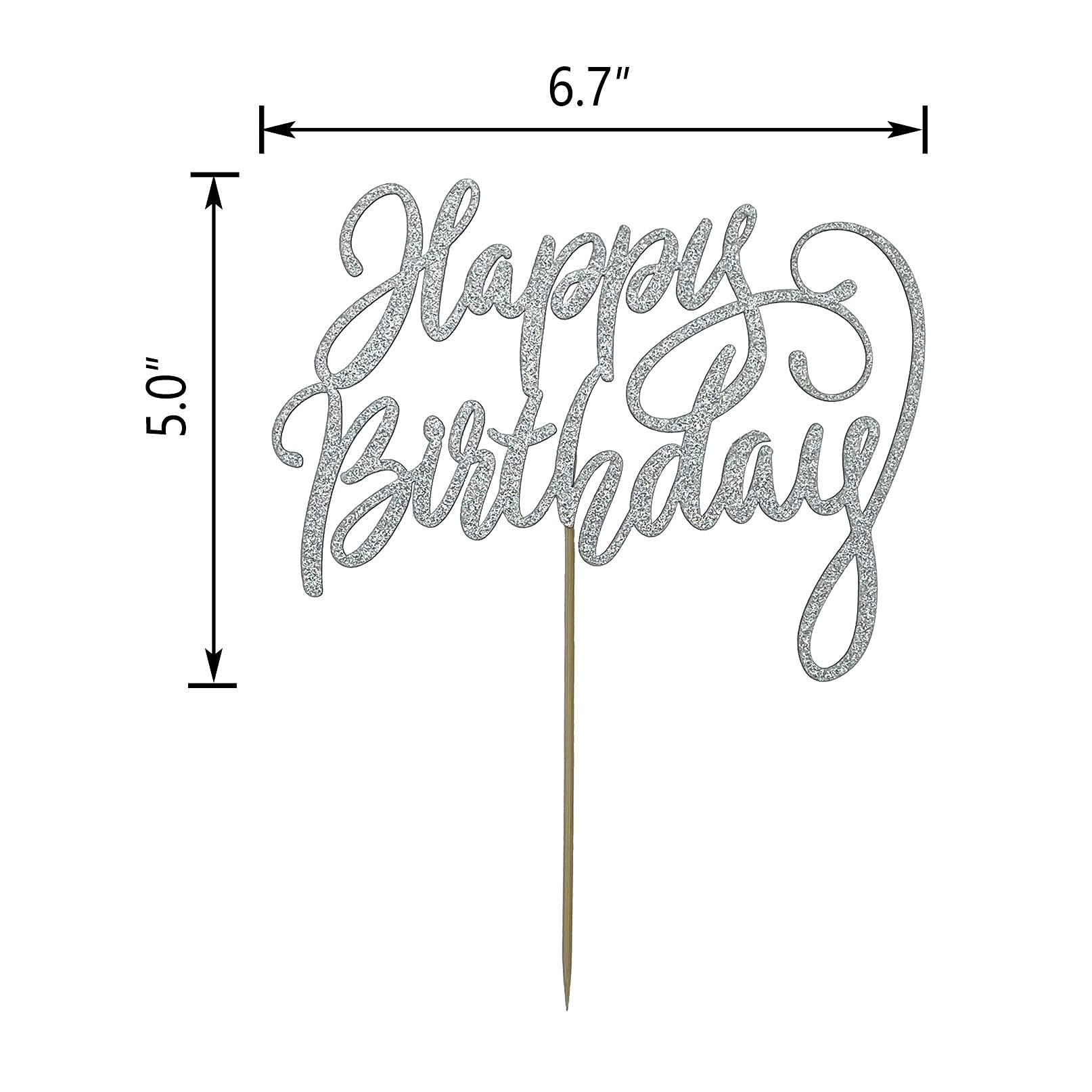 Happy Birthday Cake Topper - Double Sided Silver Glitter for Birthday Party Decorations | Perfect for Wedding, Baby Shower & Anniversary Celebrations