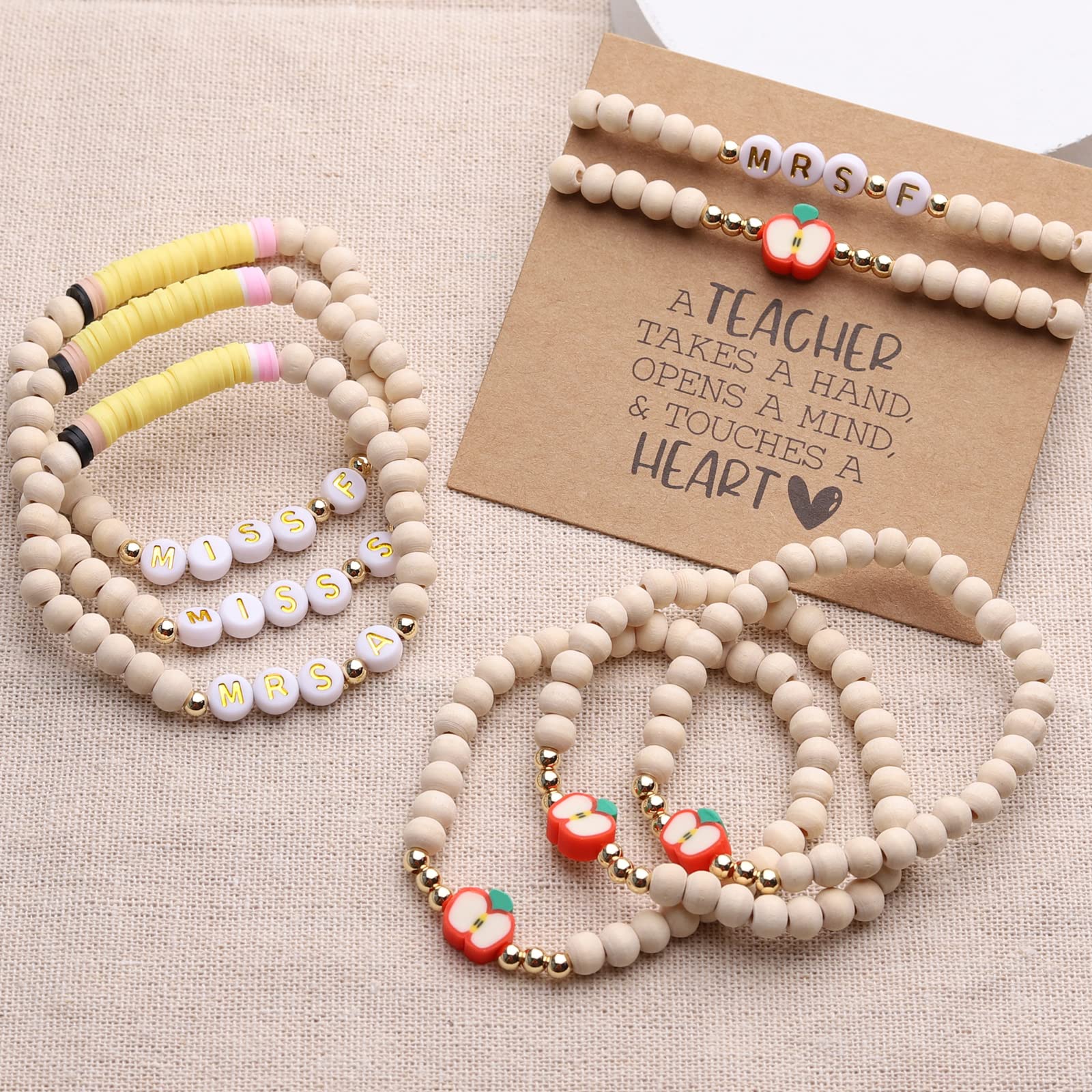 Personalized Teacher Bracelet for Women - 2 Pcs Custom Initial Bracelets (Mrs/Miss/Ms) - Teacher Appreciation Gift with Thank You Card - Ideal for Students & Friends - Perfect for Teacher's Day, Retirement, End of Year Gifts & Classroom Appreciation