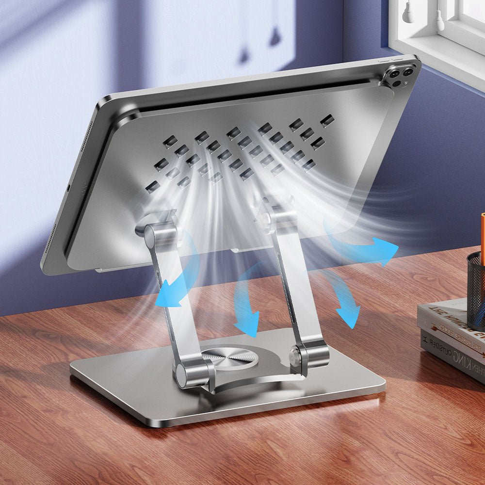 RevolveX Pro Adjustable iPad Stand Holder - 360° Rotating Desktop Stand for iPad Pro/Air/Mini, Compatible with Apple Pencil Charging - Perfect for Home Office, Drawing, Watching Videos & Video Calls