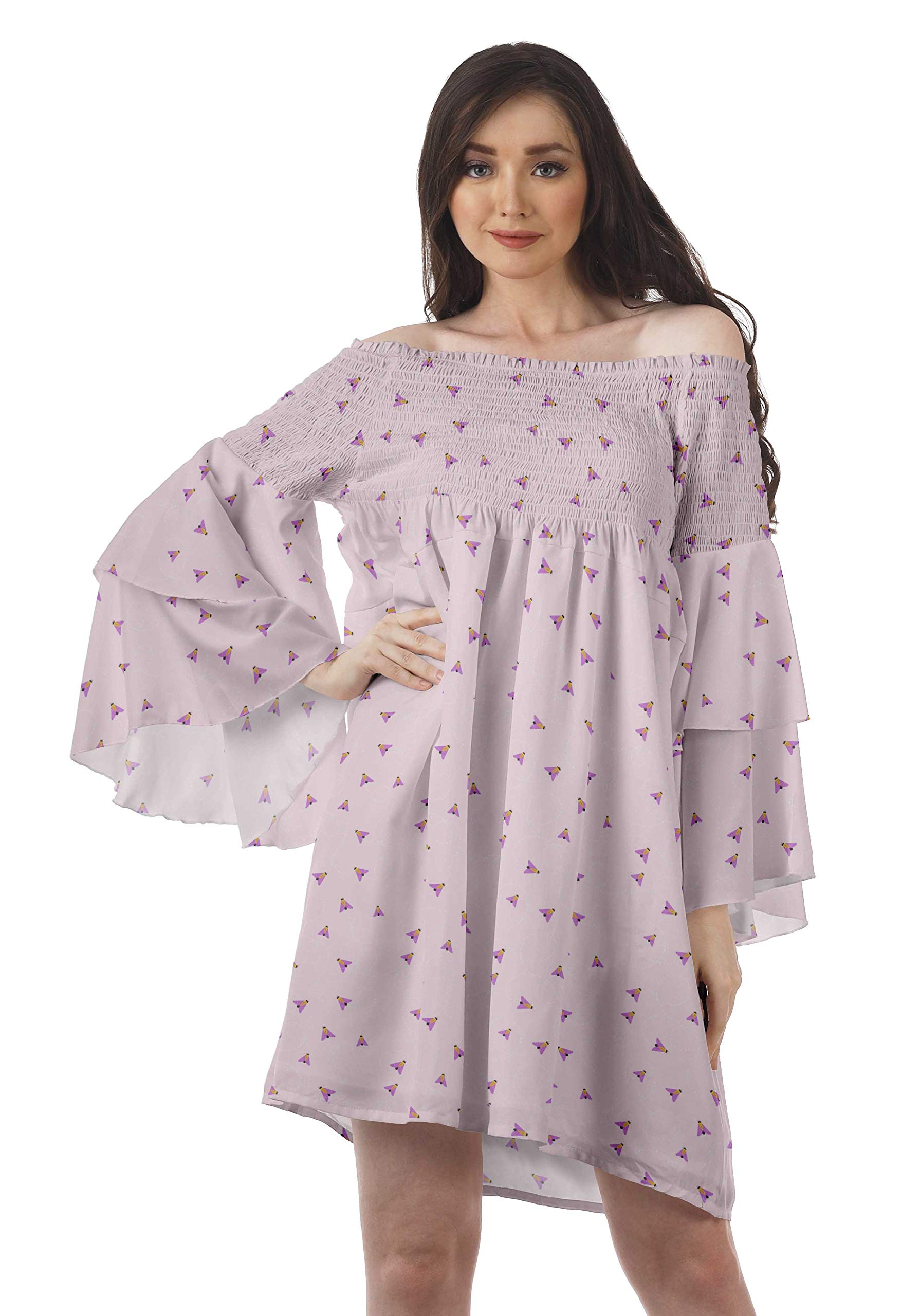 Moomaya Women's Black Off Shoulder Summer Beach Dress - Cotton Vacation Dress with Bell Sleeves for Women, XS - Perfect for Beach Vacations, Pool Parties & Summer Getaways