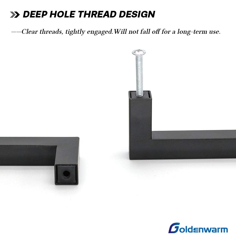Goldenwarm Black Square T Bar Knobs - Matte Black Kitchen Cabinet Hardware (200 Pack) - Perfect for Drawers, Cupboards & DIY Furniture Upgrades