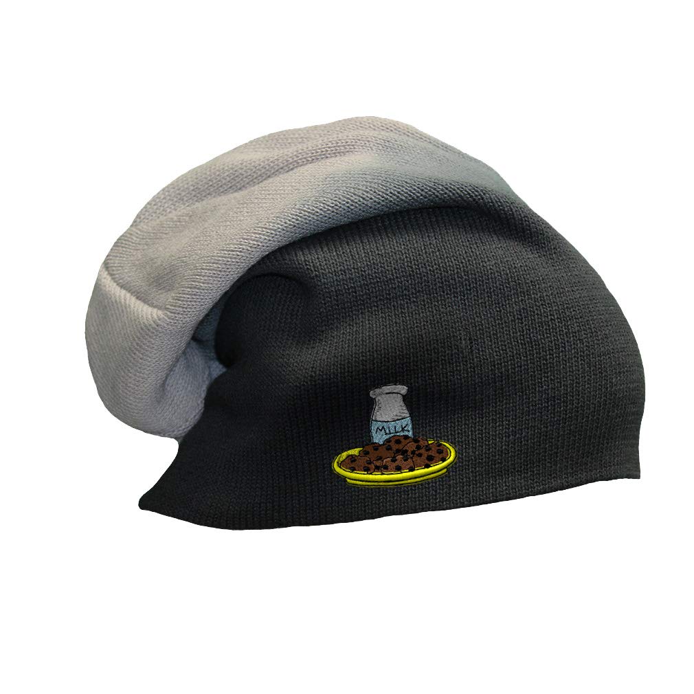 Speedy Pros Slouchy Beanie for Men & Women - Cookies and Milk Embroidery Winter Skull Cap - Cozy Cold Weather Hat for Outdoor Activities, Skiing, and Casual Wear