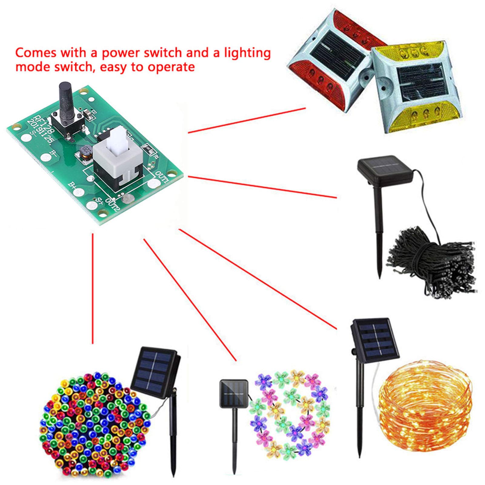 Oumefar 2PCS Solar Light String Controller Module - 1.2V Circuit Board with 8 Modes & Switch - 400mA Max Current for LED Solar String Lights - Replacement Parts for Outdoor Garden, Patio, and Holiday Decorations