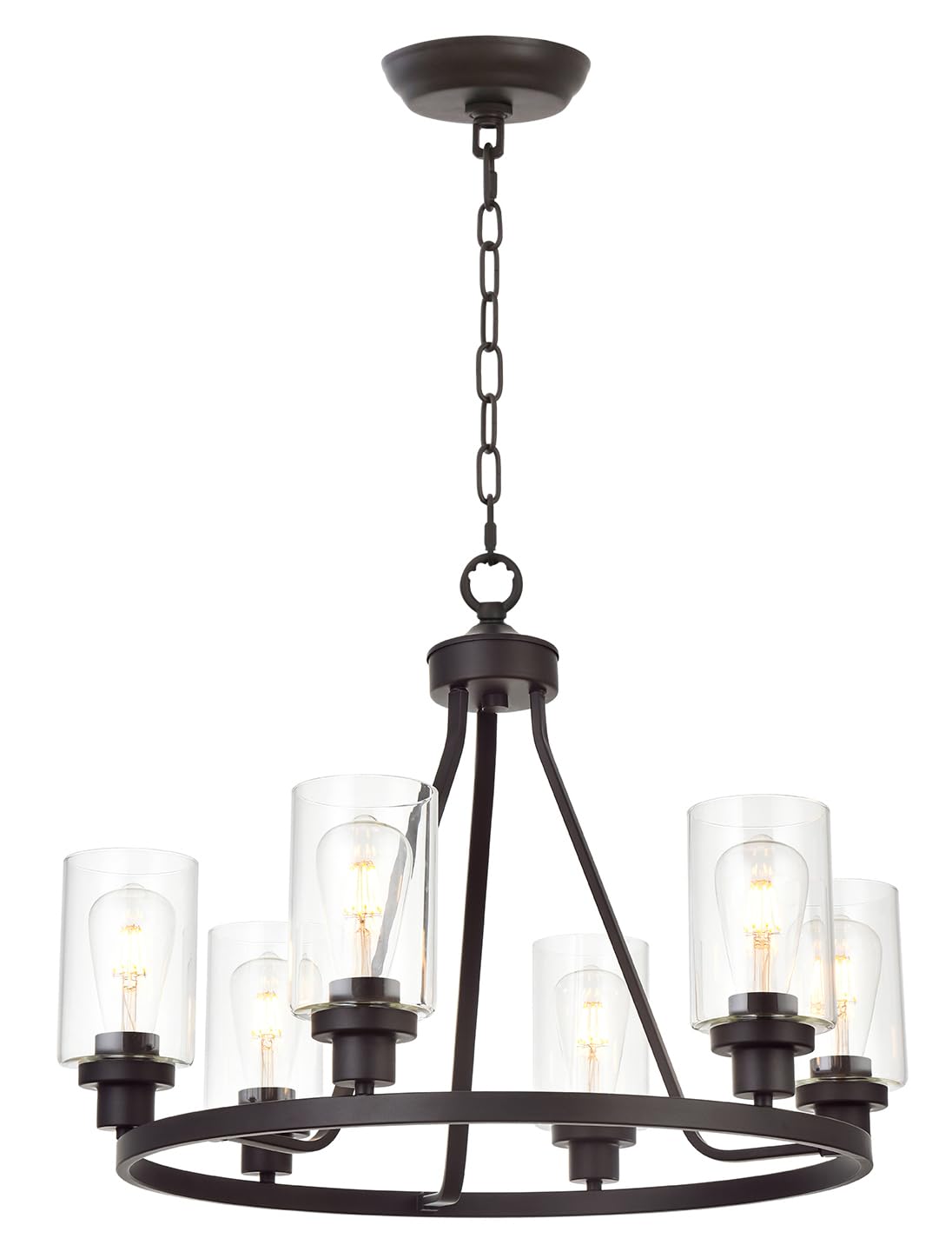 MELUCEE 6-Light Glass Chandelier - Farmhouse Kitchen Island Pendant Light, Dining Room Hanging Fixture in Oil Rubbed Bronze Finish - Perfect for Rustic Home Decor, Restaurant Lighting, and Vintage Style Interiors