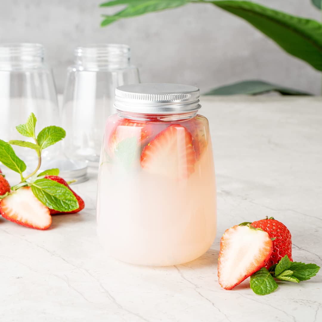 Restaurantware Bottle Tek 12oz Clear Plastic Juice Bottles (100-Pack) with Aluminum Lids - Disposable Empty Containers for Juicing, Tea, Smoothies & Cocktails | Perfect for Restaurants, Cafes & Home Use