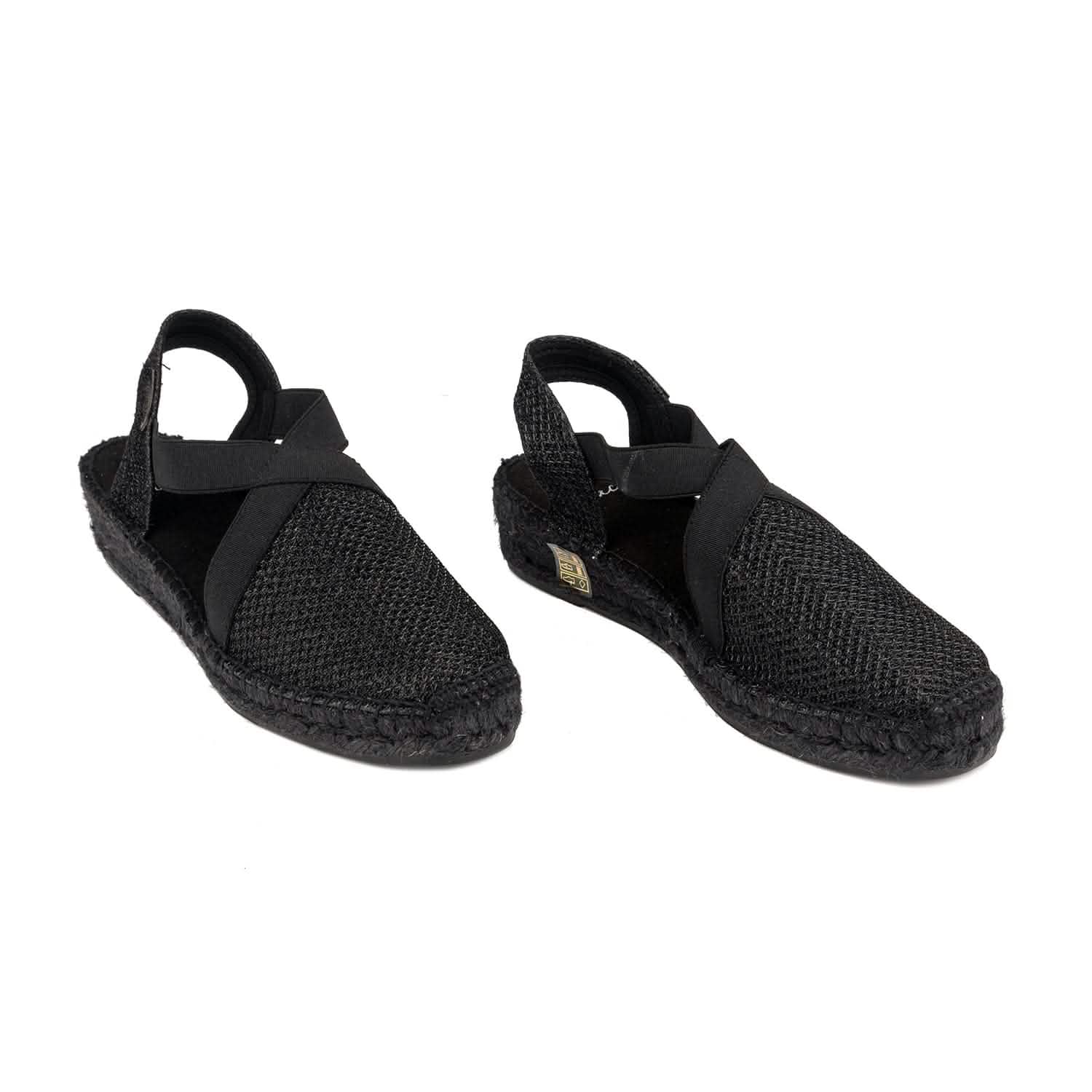 Black Metallic Cotton Blend Wedge Espadrille Shoes for Women - Velino BK | Comfortable Summer Casual Wear for Beach, Office & Date Night