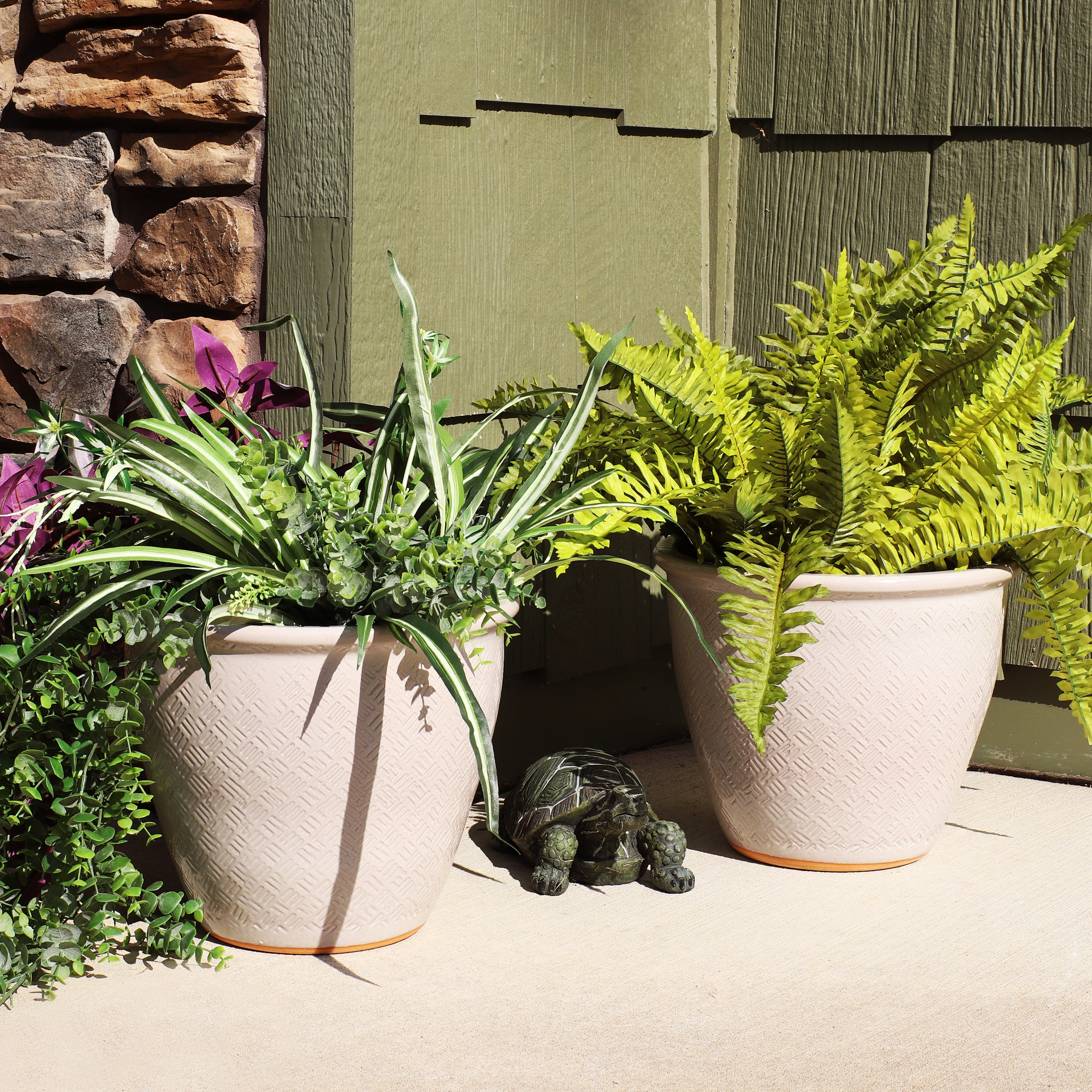 Sunnydaze Set of 2 Ocean Villa Outdoor Ceramic Planters - 11.75 Inch Decorative Garden Pots for Patio, Porch & Balcony Decor | Perfect for Flowers, Succulents & Herbs