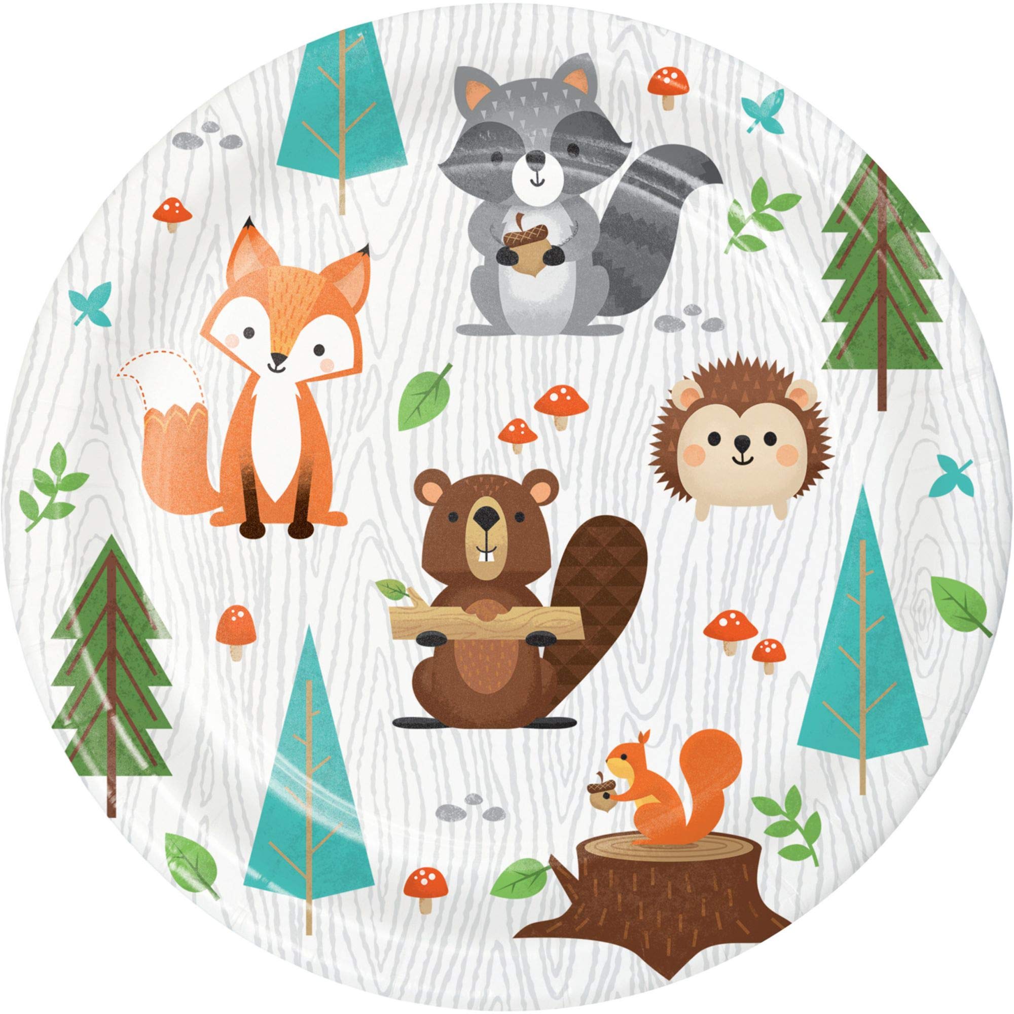 96-Pack Blue & Orange Wild One Woodland Disposable Luncheon Plates 7 Inch - Perfect for Baby Showers, Birthday Parties & Picnics