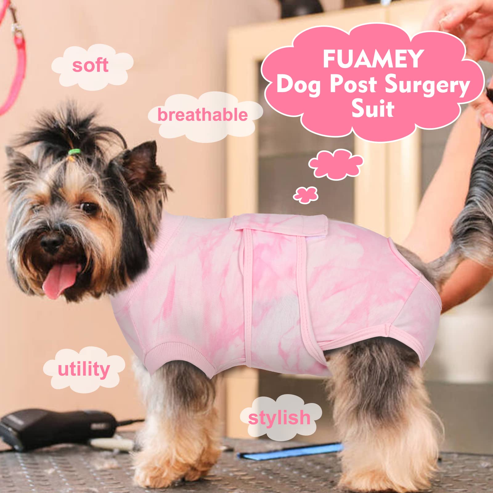 FUAMEY Post-Surgery Recovery Suit for Dogs - Soft Breathable Dog Bodysuit, E-Collar Alternative for Male & Female Pets - Anti-Licking Surgical Onesie (Pink Tie Dye, XL) - Ideal for Spay/Neuter Recovery & Wound Protection