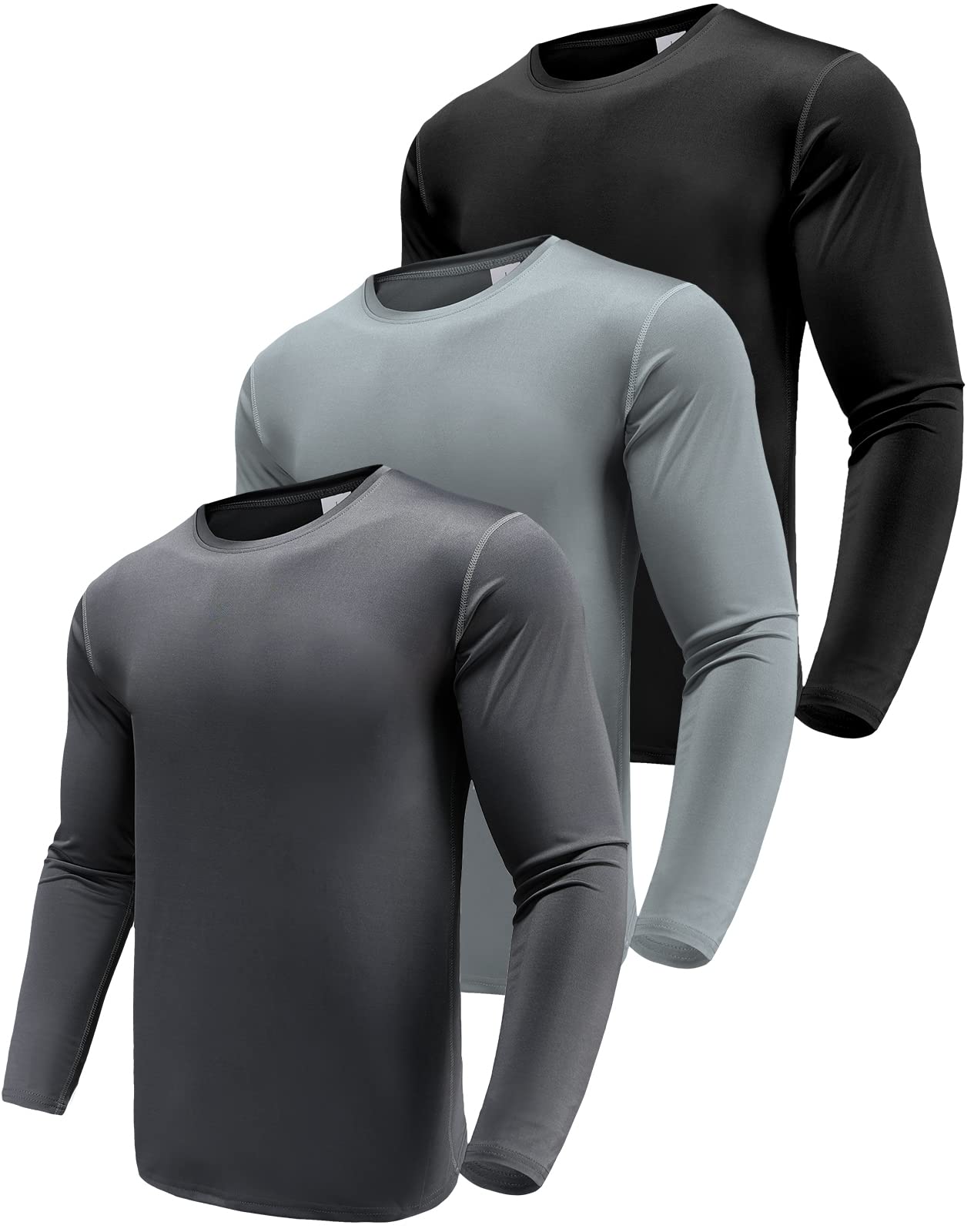 Men's Performance Long Sleeve T-Shirts 1 or 3 Pack - UPF 50+ Sun Protection, Moisture Wicking Athletic Shirts for Running, Gym Workouts & Outdoor Activities