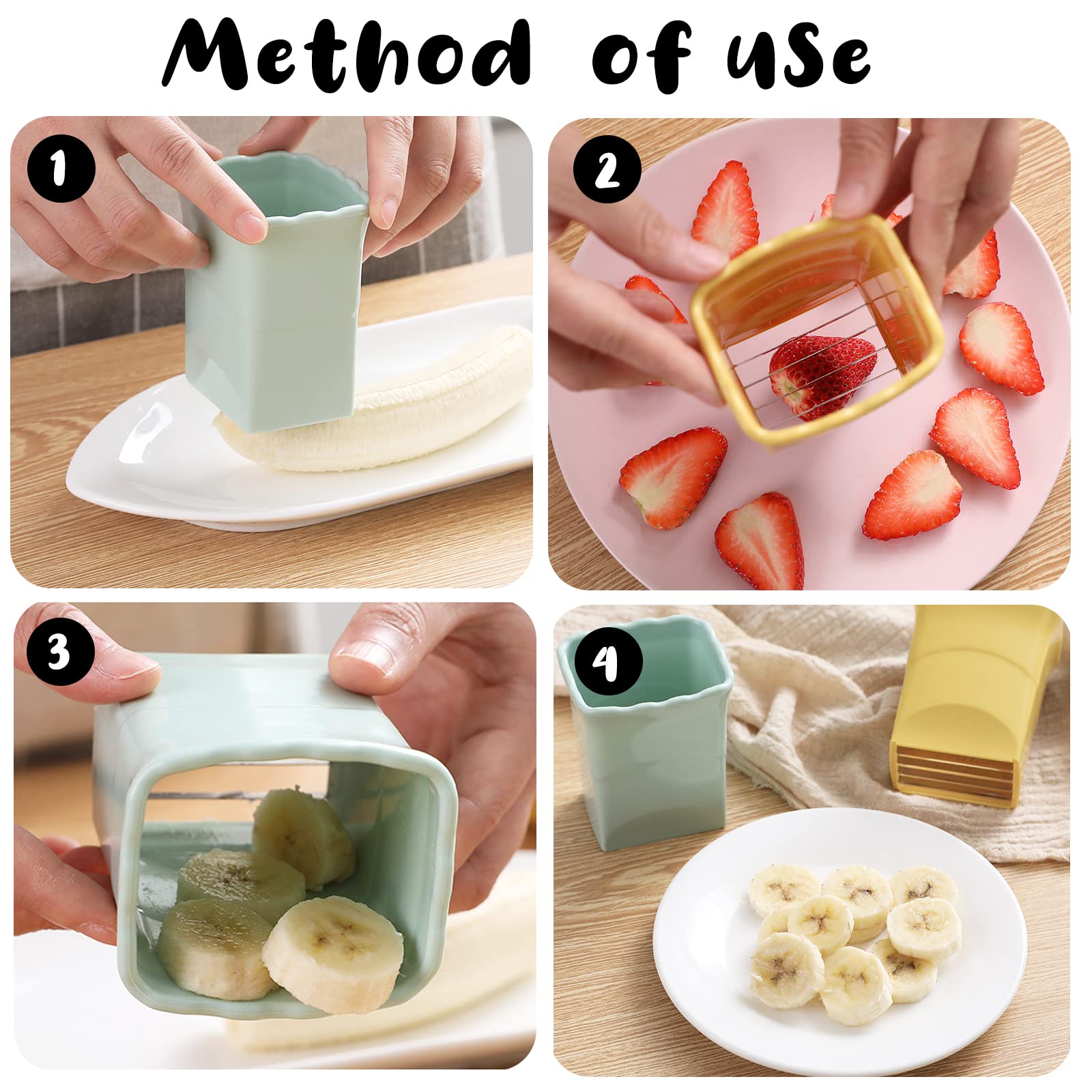 2-Pack Multi-Purpose Kitchen Slicer Set - Egg, Banana & Strawberry Cutter for Quick Fruit & Vegetable Salad Prep | Creative Kitchen Gadget for Smoothies, Fruit Platters & Healthy Snacks | COKSDUPID