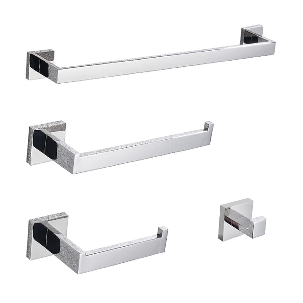 4-Piece Chrome Bathroom Hardware Set - Robe Hook, Towel Rail, Tissue Holder & Toothbrush Stand | Modern Bathroom Accessories for Home & Hotel Use