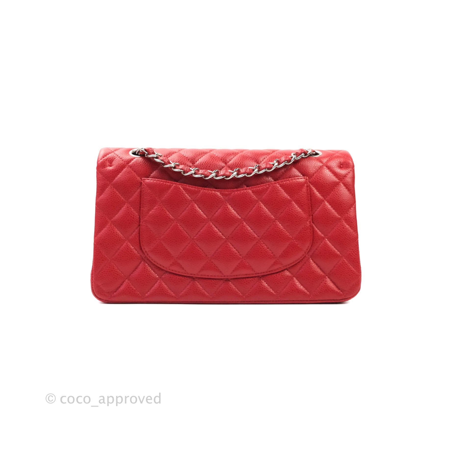 Chanel Classic Medium Double Flap Bag in Red Caviar Leather with Silver Hardware - Luxury Designer Handbag for Women, Perfect for Parties, Work & Everyday Use
