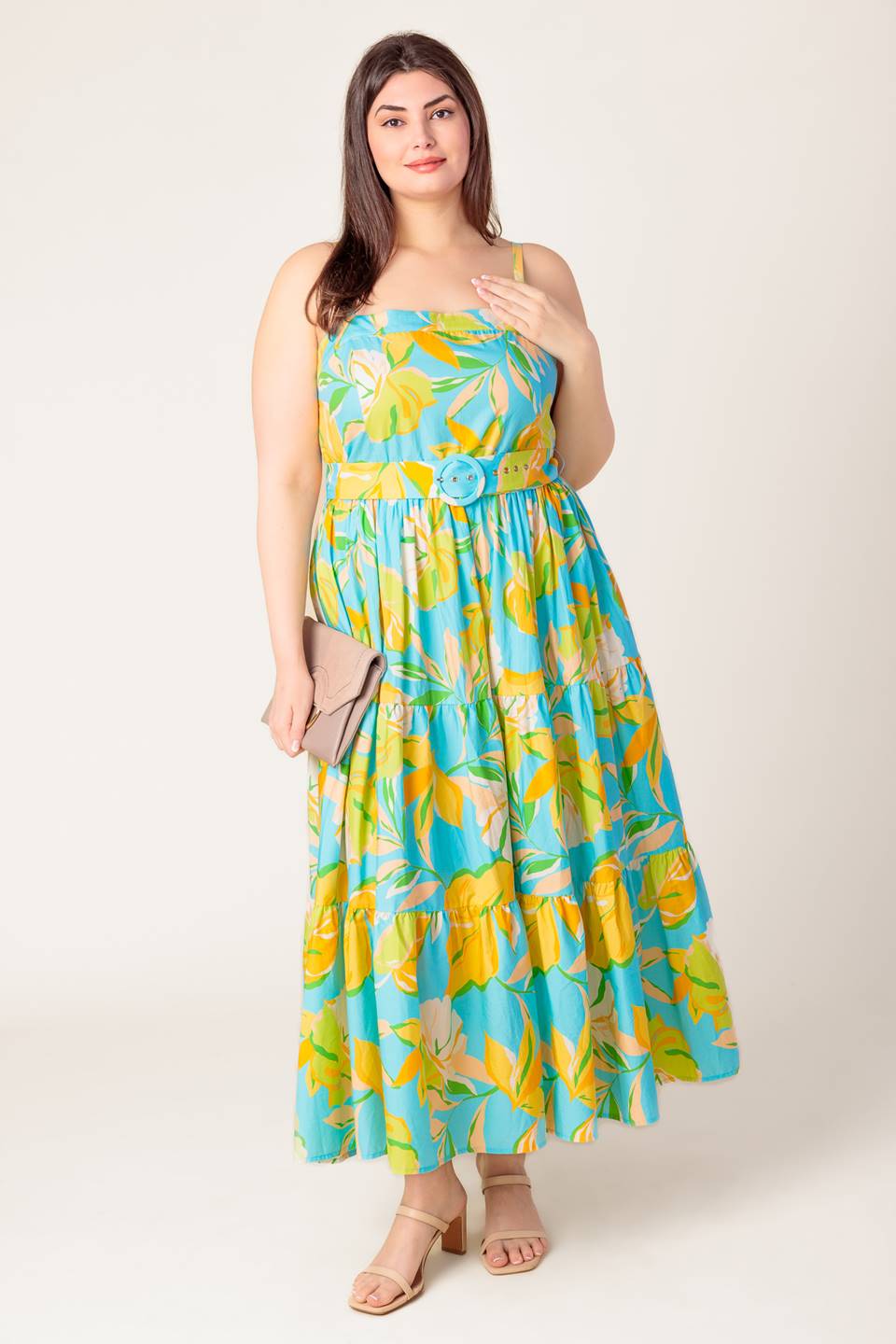 Elegant Blue & Yellow Midi Dress for Women - Perfect for Casual Outings, Brunch Dates & Summer Events | A PERFECT DAY Collection