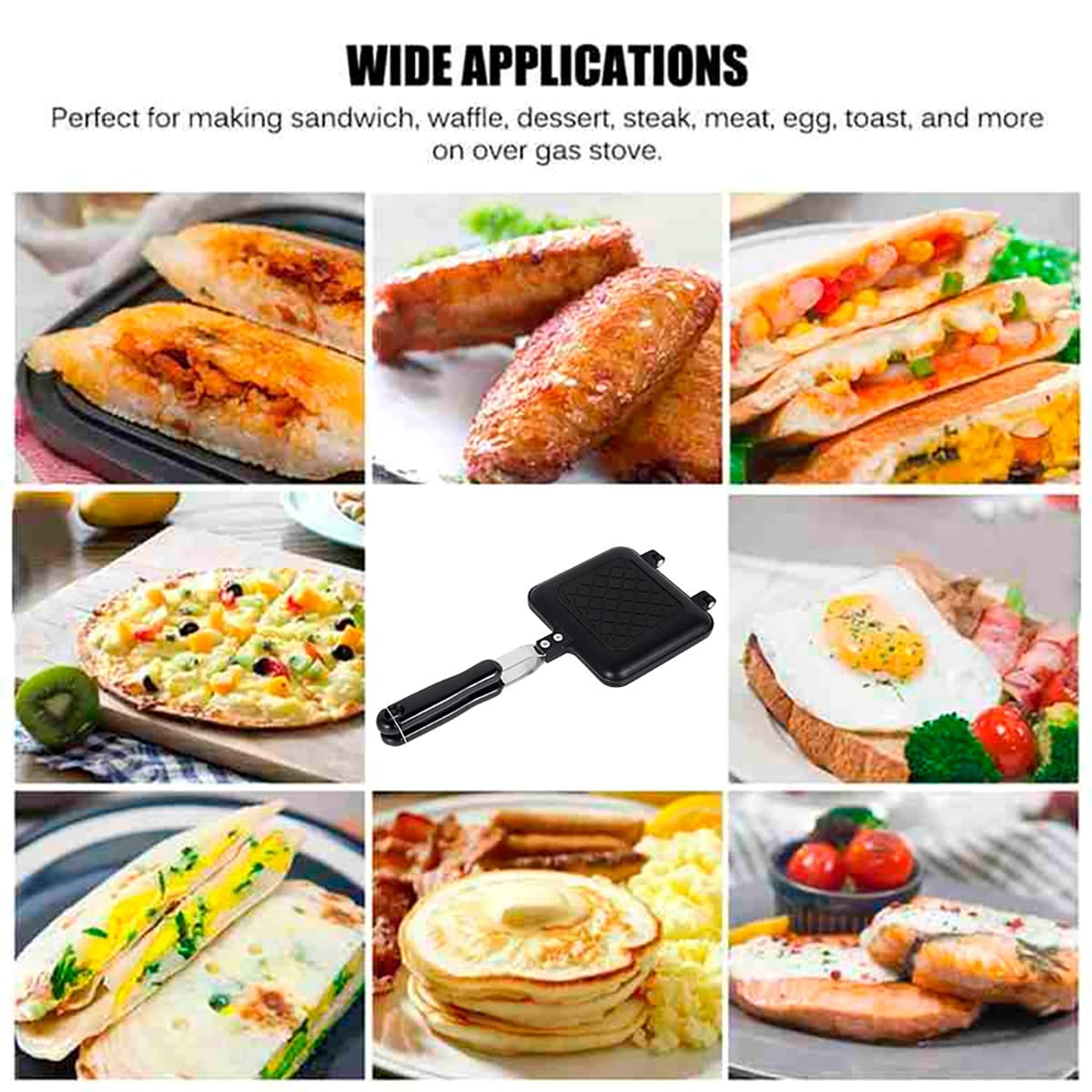 Non-Stick Double-Sided Sandwich Maker - Stovetop Toastie Pan with Heat-Resistant Handles for Grilled Cheese, Paninis & Breakfast - Perfect for Camping, RV & Home Kitchen Use on Gas Stoves