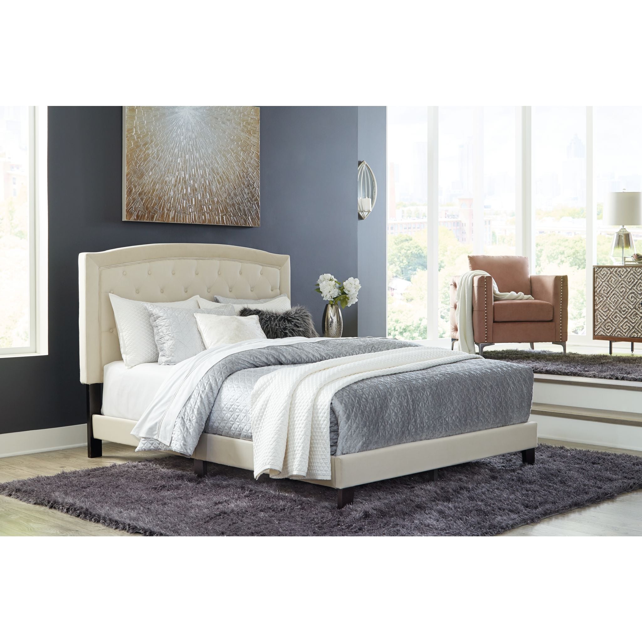Adelloni Queen Size Bed Frame - Modern Platform Bed with Upholstered Headboard, Sturdy Wooden Slats - Perfect for Bedroom, Guest Room, or Dorm