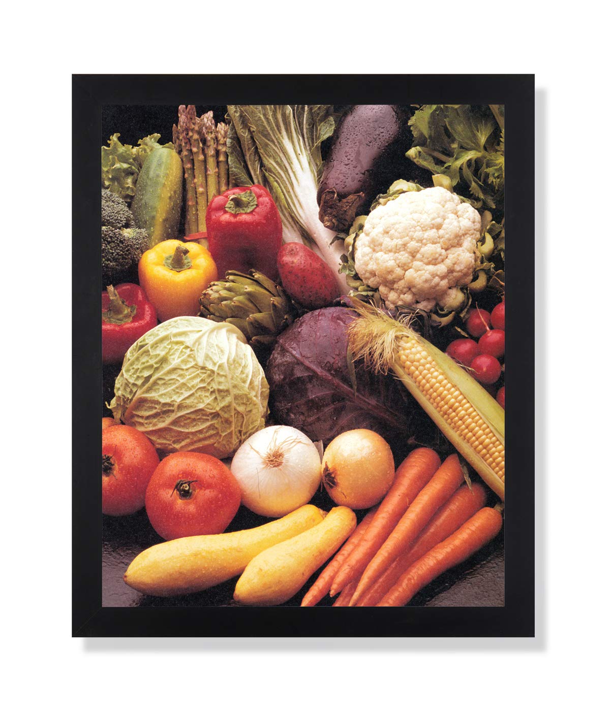 Peppers Squash Corn Onions Carrots Kitchen Wall Art - Black Framed Vegetable Print for Farmhouse & Country Style Decor