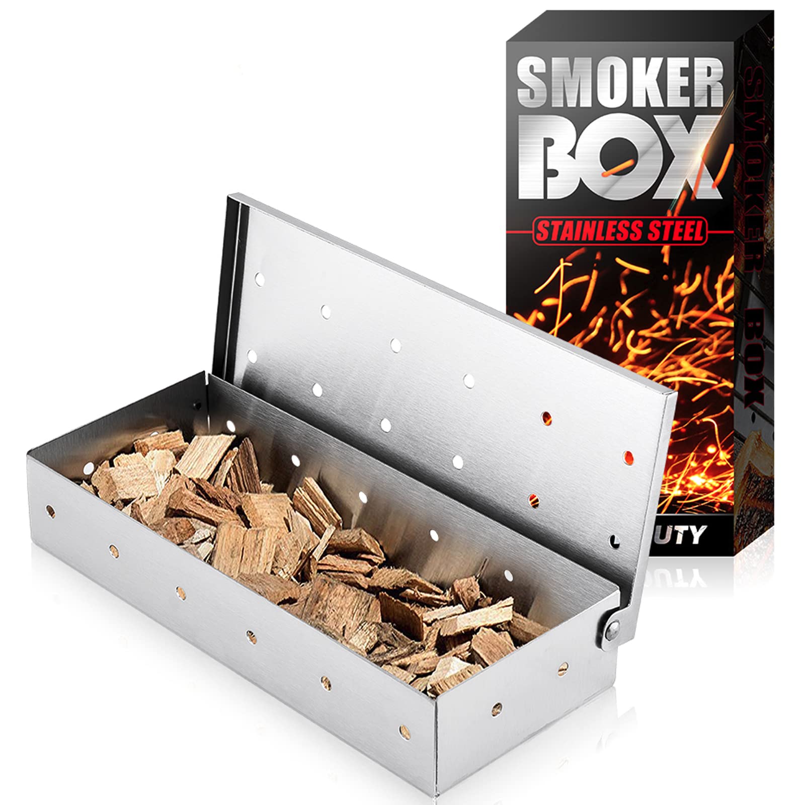 Premium Stainless Steel Smoker Box for Gas & Charcoal Grills - Wood Chip Infuser for Enhanced BBQ Flavors - Perfect for Backyard Grilling, Camping & Outdoor Cooking