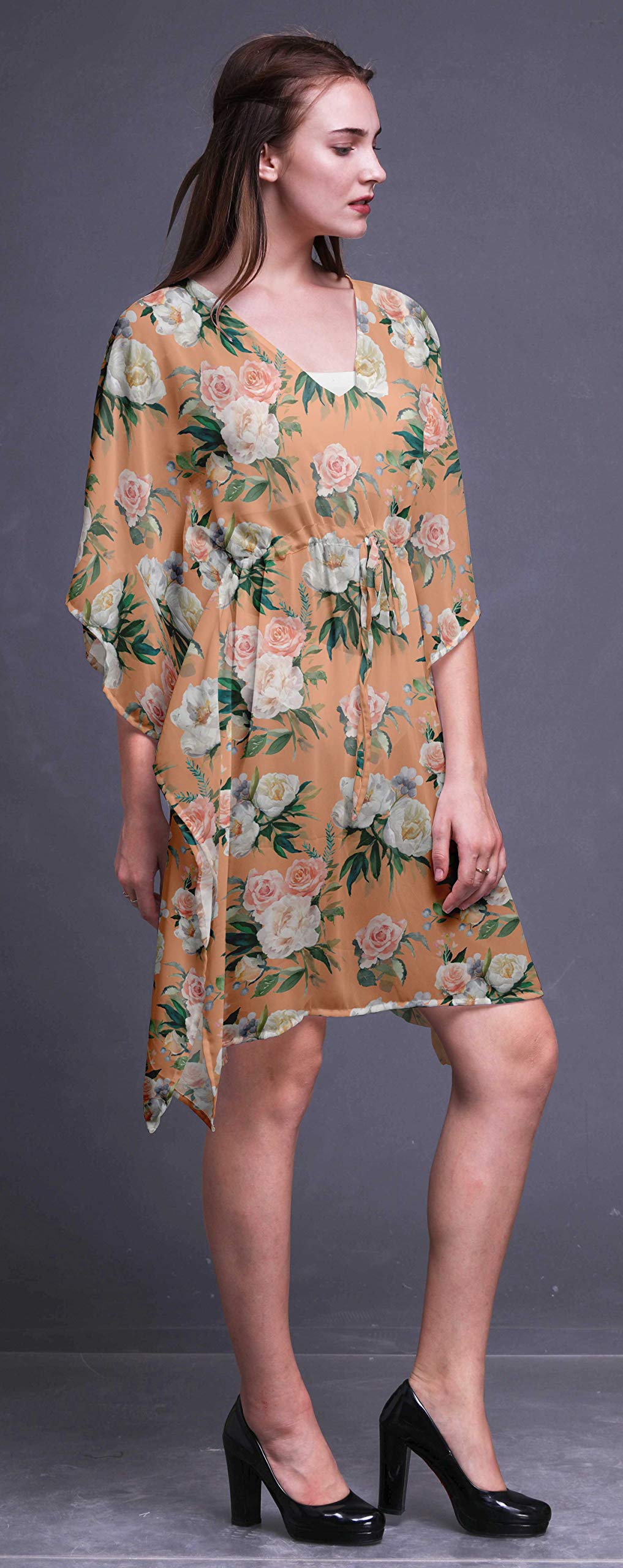 Bimba Women's Short Caftan Midi Dress - Beach Cover Up, Swimwear Cover Up, Boho Kaftan Dress for Pool, Vacation & Summer Outfits