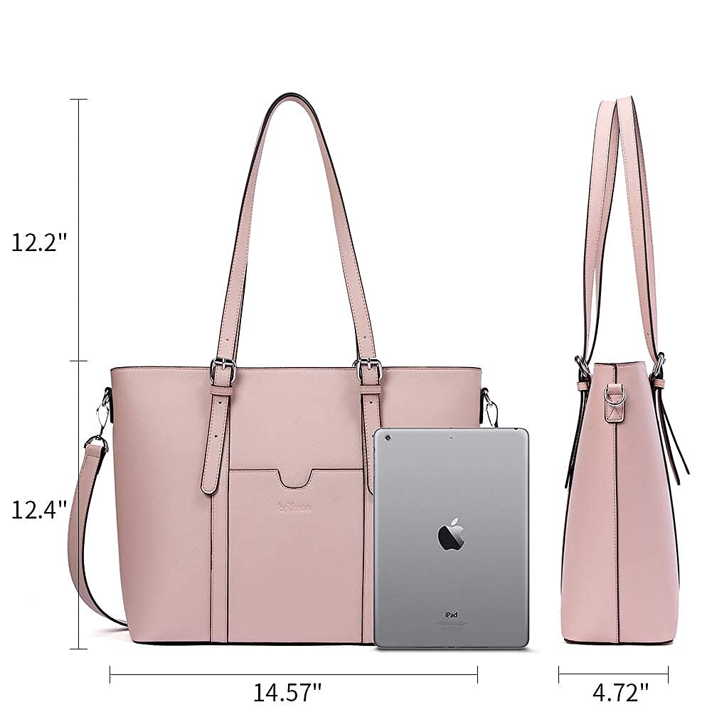 BROMEN 15.6 Inch Women's Laptop Tote Bag - Professional Work Briefcase with Crossbody Strap & Phone Pocket - Business Office, Travel & Commuting (Brown/Beige)