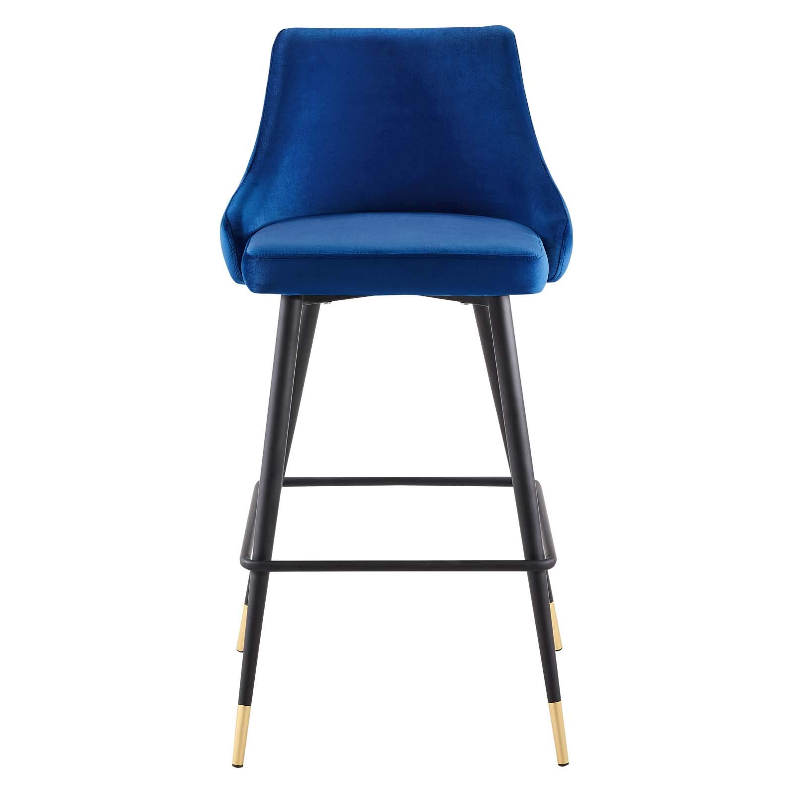 Modway Adorn Performance Velvet Bar Stool - Navy Blue Velvet Upholstered Counter Height Stool with Metal Base for Kitchen Island, Bar & Dining Room - Set of 1