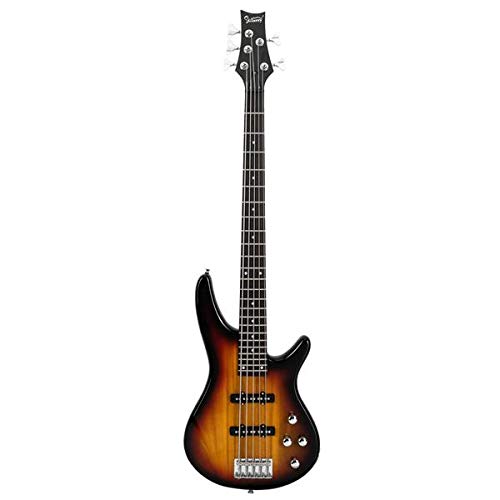 5-String Electric Bass Guitar Full Size Gig Bag with Strap, Pick, Connector & Wrench Tool - Sunset Color | Perfect for Home Practice, Studio Sessions & Live Performances