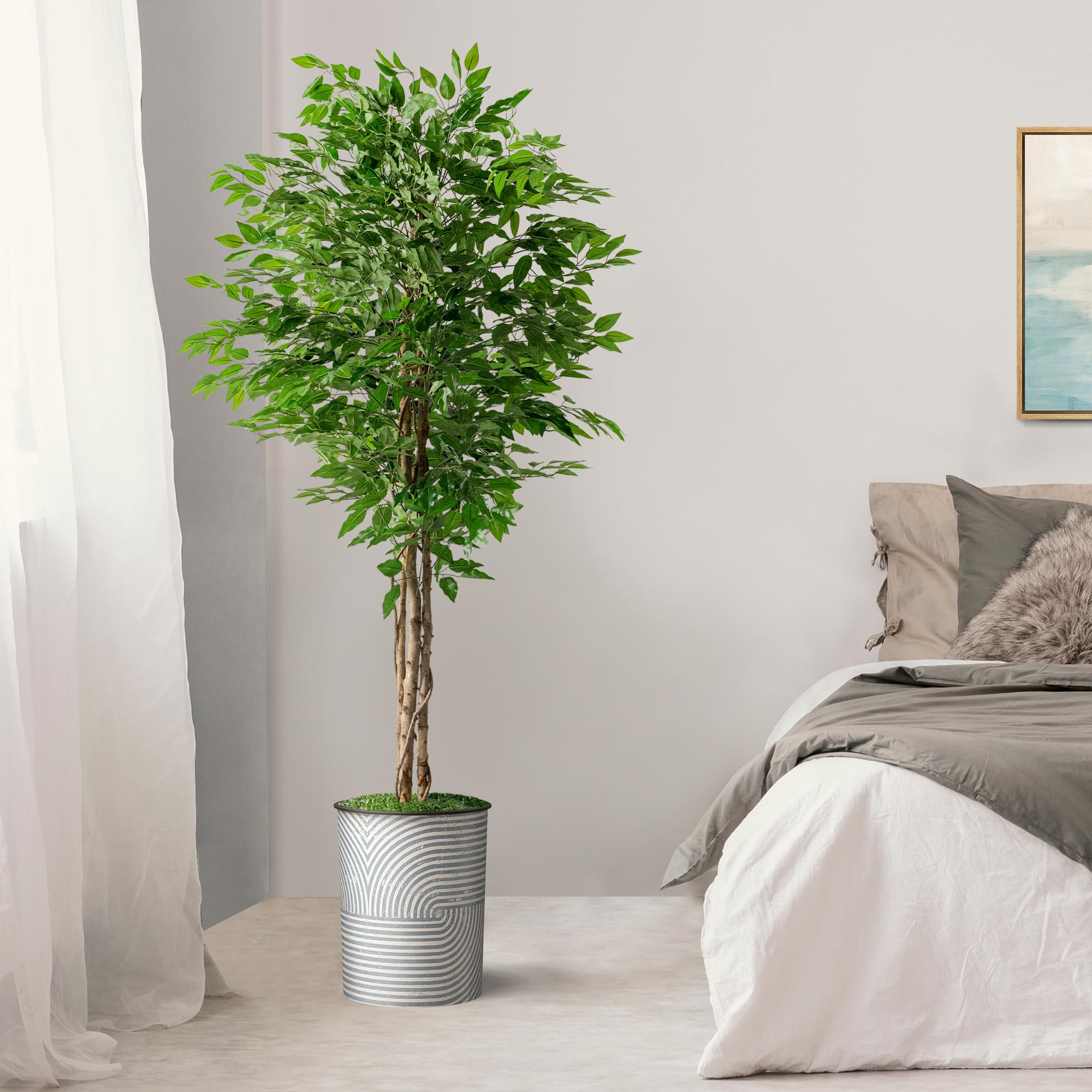 Modern Geometric Planter with Artificial Ficus Silk Tree - 66