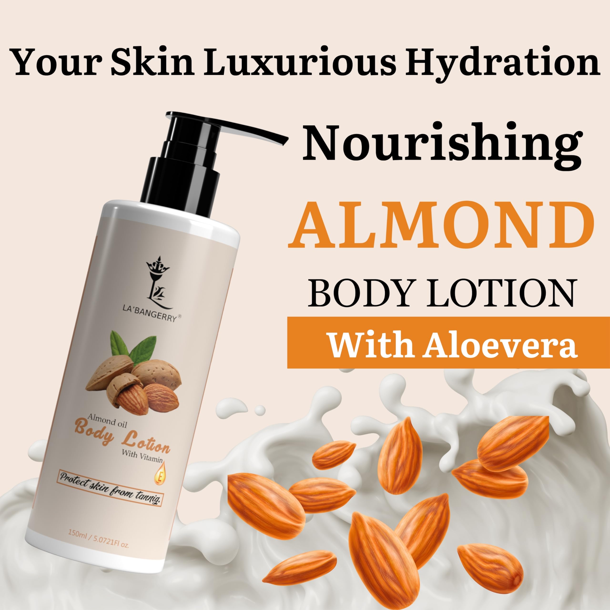 LA'BANGERRY Almond Oil Body Lotion for Dry Skin - Long Lasting Moisturizing Lotion for Men & Women - Deep Hydration for Extremely Dry Skin - 150ml (Pack of 1) - Perfect for Daily Use, After Shower & Winter Care