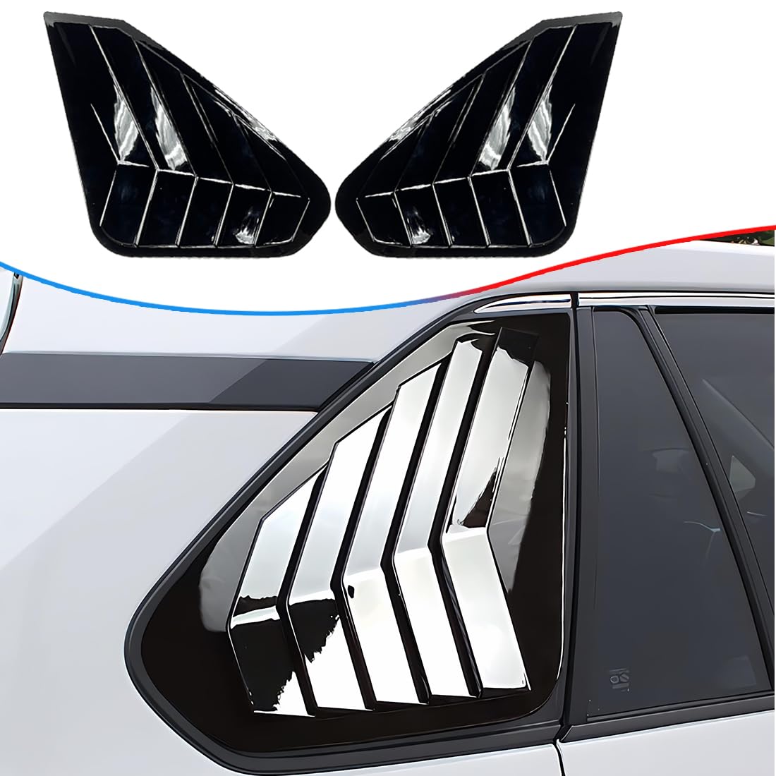 MUXEE 2Pcs ABS Side Vent Window Louvers for Toyota RAV4 2019-2024 | Sporty Exterior Trim Accessories | Bright Black Decorative Covers | Enhances Vehicle Style & Aerodynamics