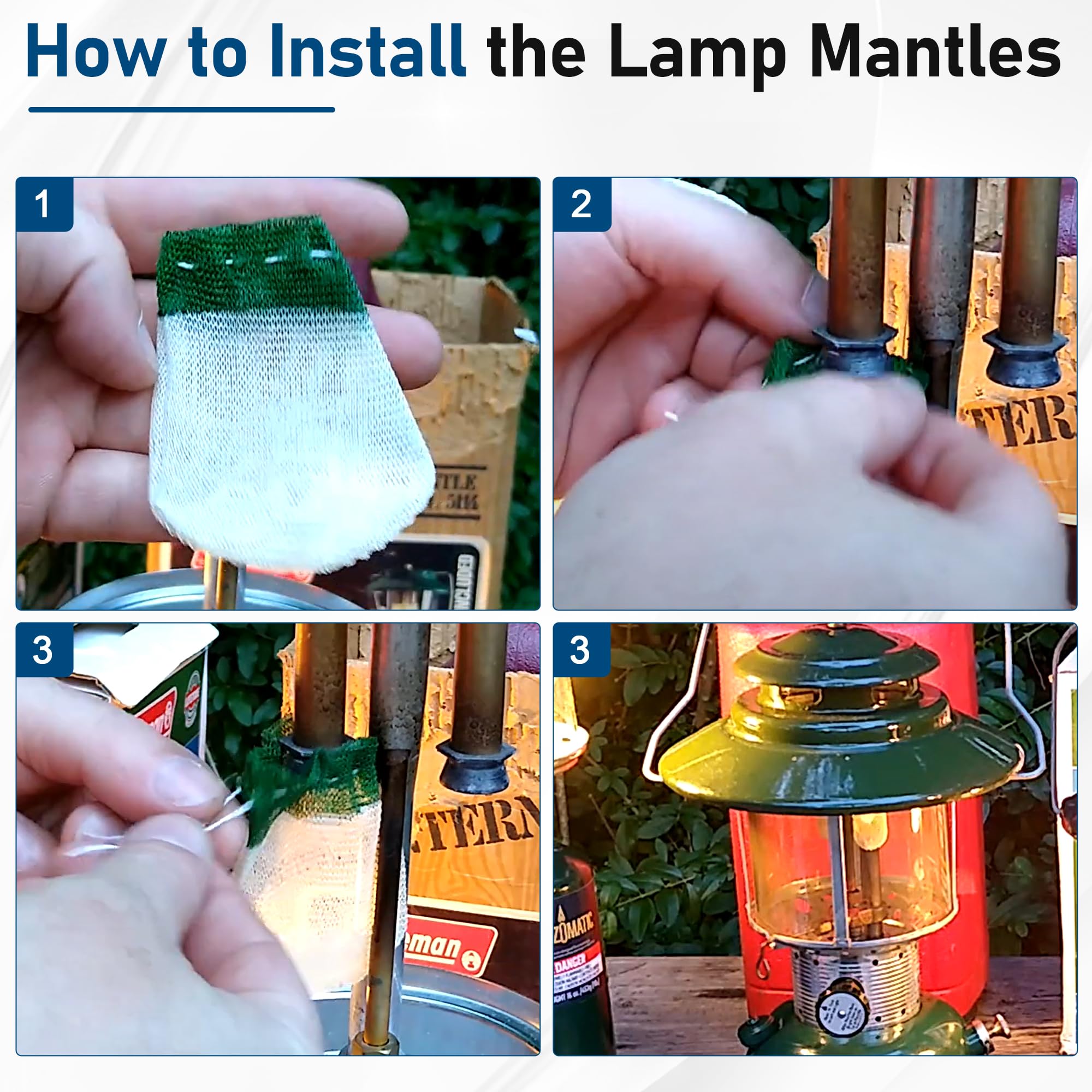 10-Pack Propane Lantern Mantles with Replacement Glass Globe - Compatible with Coleman Fueled Lanterns for Camping, Hiking & Emergency Lighting | Durable Outdoor Lantern Accessories