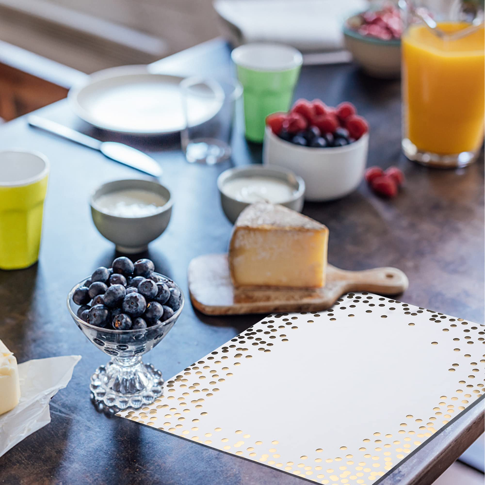 45-Piece Gold Foil Paper Placemats Set - White with Golden Dots Disposable Decorative Table Mats for Birthday, Wedding, Baby Shower & Party Dining Decor - Perfect for Holiday Gatherings, Dinner Parties and Special Events